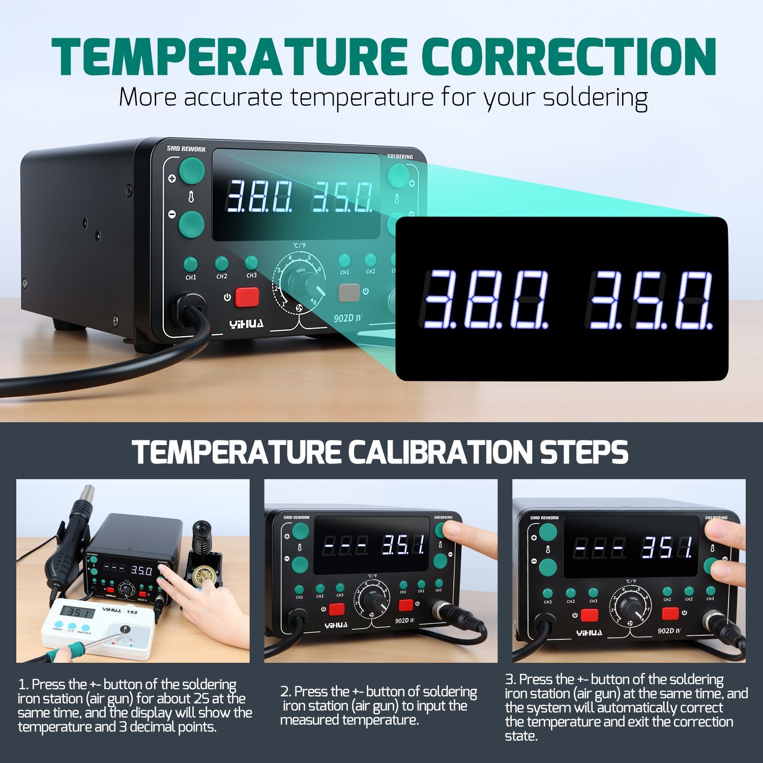 YIHUA 902D-IV 775W T12 Soldering & Hot Air Desoldering Rework Station Digital