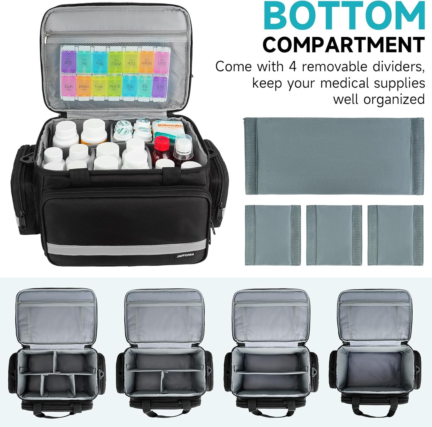 Large Pill Bottle Organizer, Double Layers Medicine Storage 2 LAYERS, BLACK