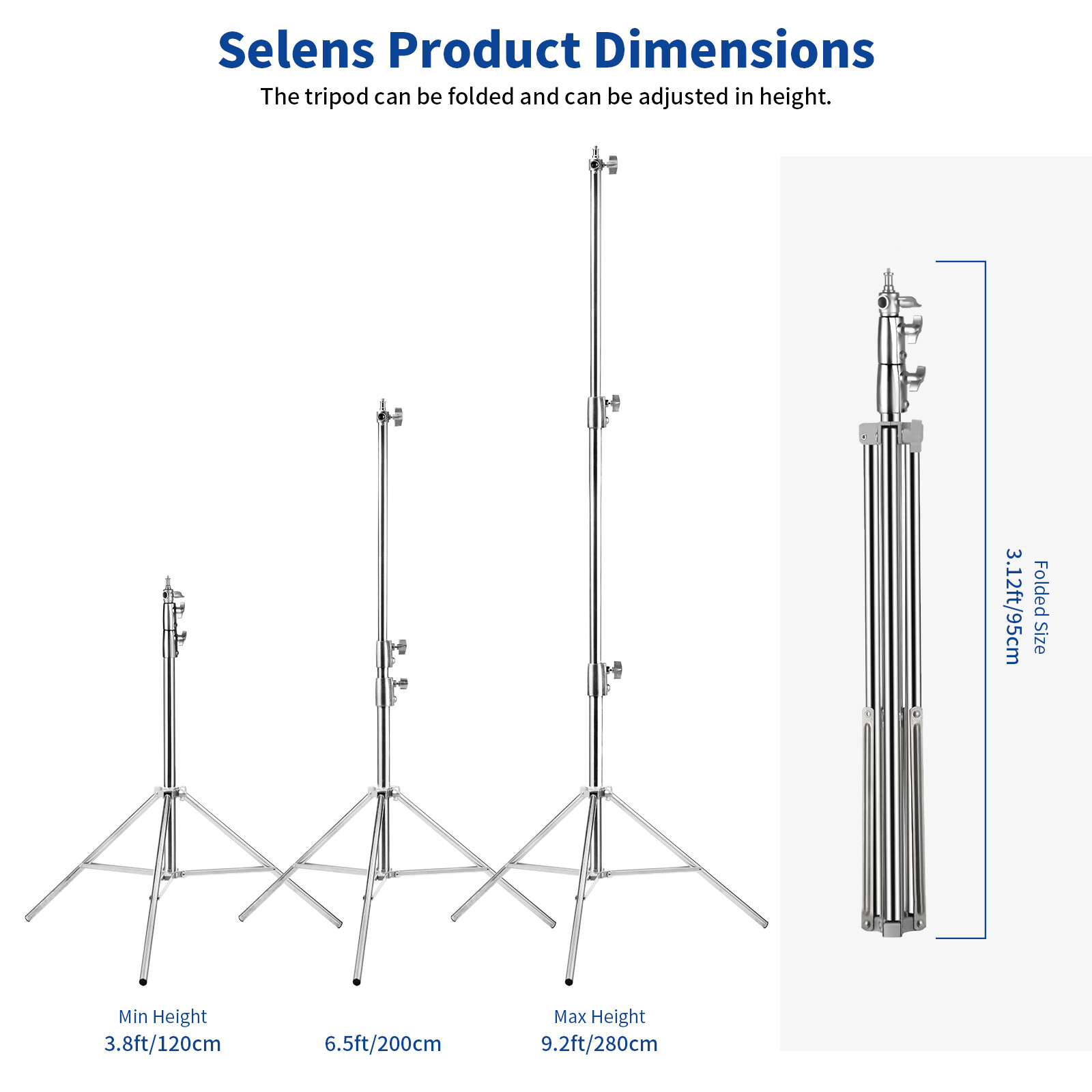 9.2ft Light Stand Heavy Duty Adjustable Tripod Spring Damped Stainless Steel