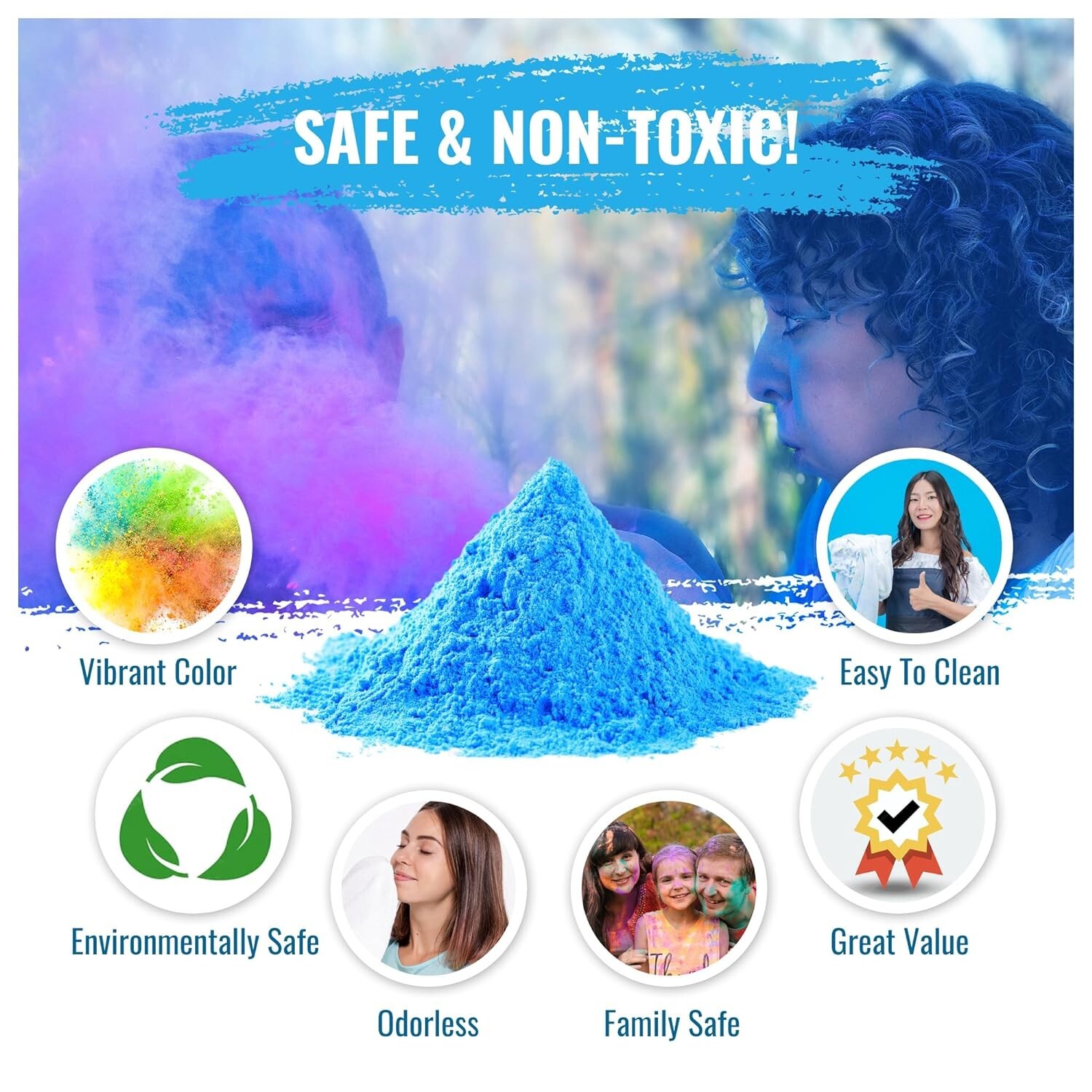 Color Blaze Color Powder Packets - 75 g Each - 25 Packs Blue Baby Gender Reveal