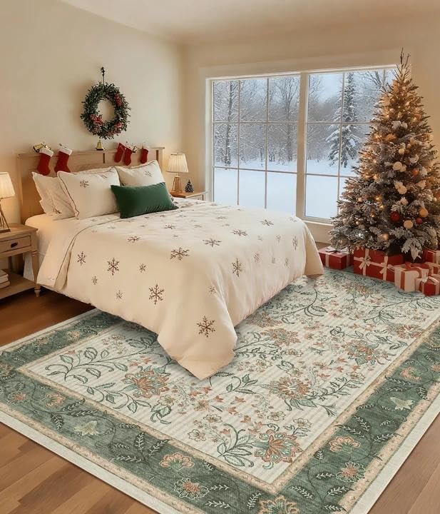 Area Rugs 8x10 for Living Room, Sage Green Large Washable Rug Botanical Soft ...