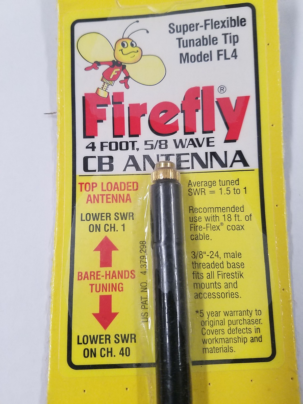 Firestik Firefly FL4 4 ft Flex Fiberglass CB Radio Antenna
