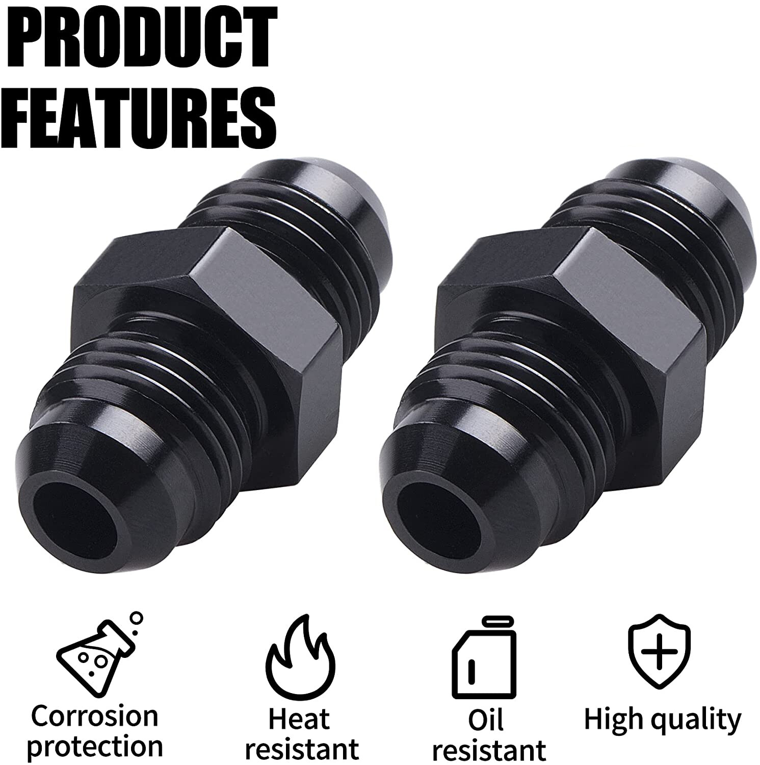 6AN to 6AN Male Flare Coupler Union Straight Fuel Hose Adapter Fitting 2 PCS