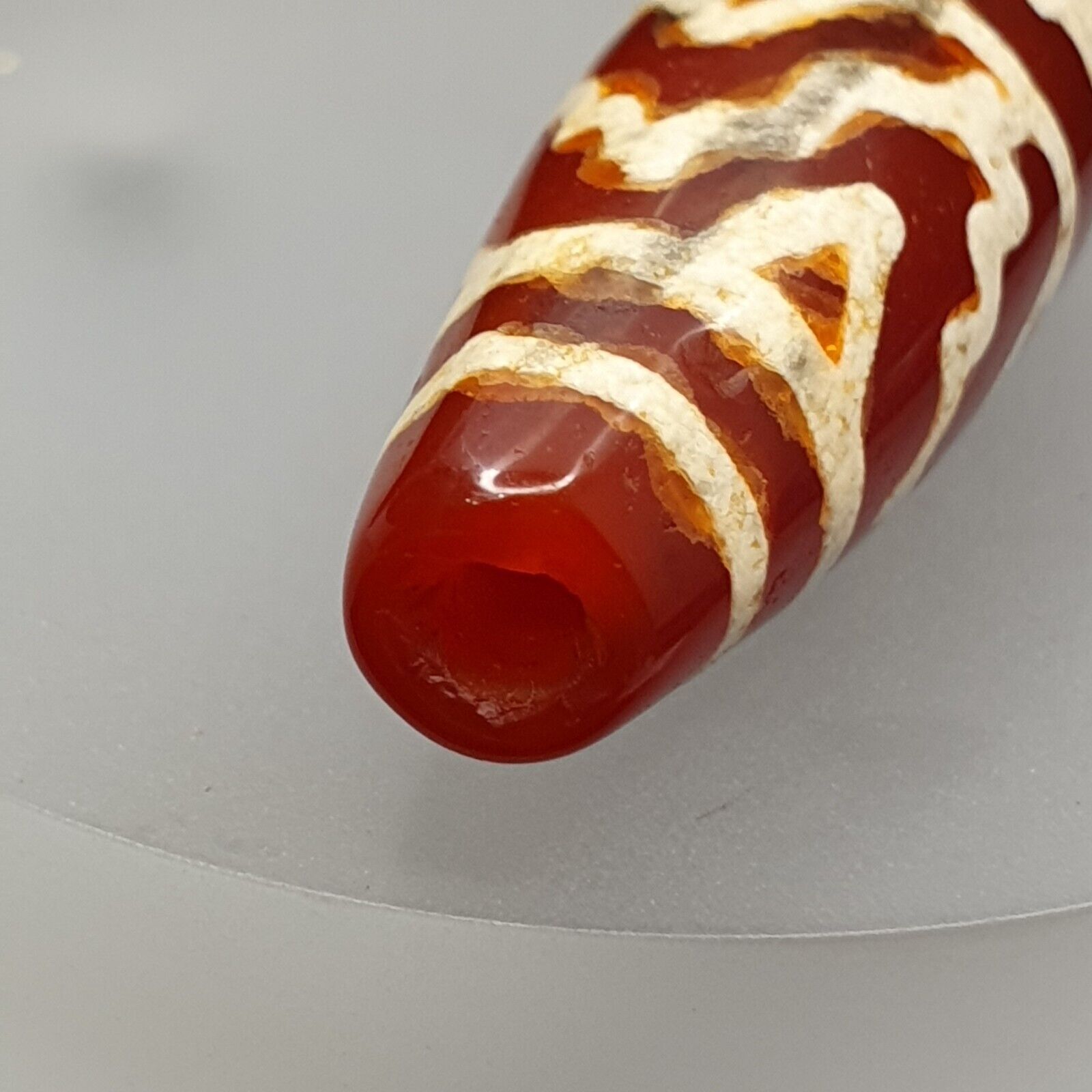 Antique Tibetan Nepalese RED Etched Agate Bead Decorated Carnelian Beads ETC-2