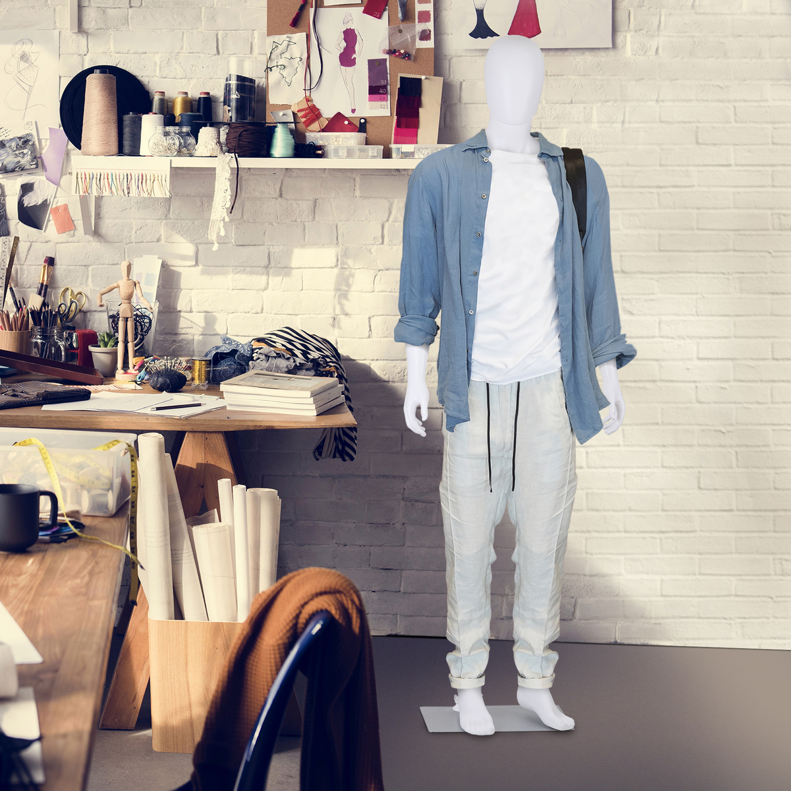 Mannequin Full Body Head Turns Sewing Dress Form 73" White Male Mannequin w/Base