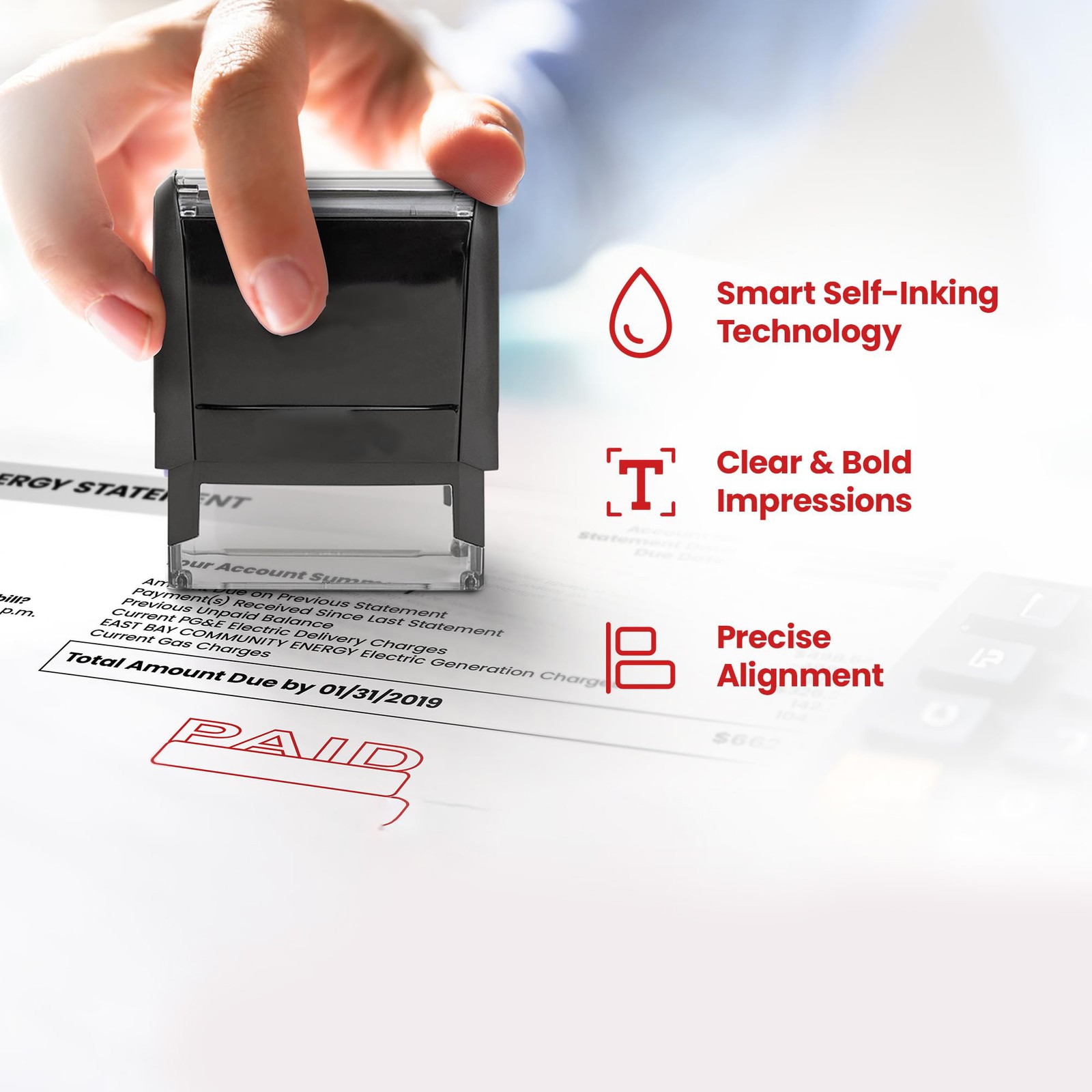 Accounting Paid Rubber Stamp, Self Inking Work Office Stamper, Black