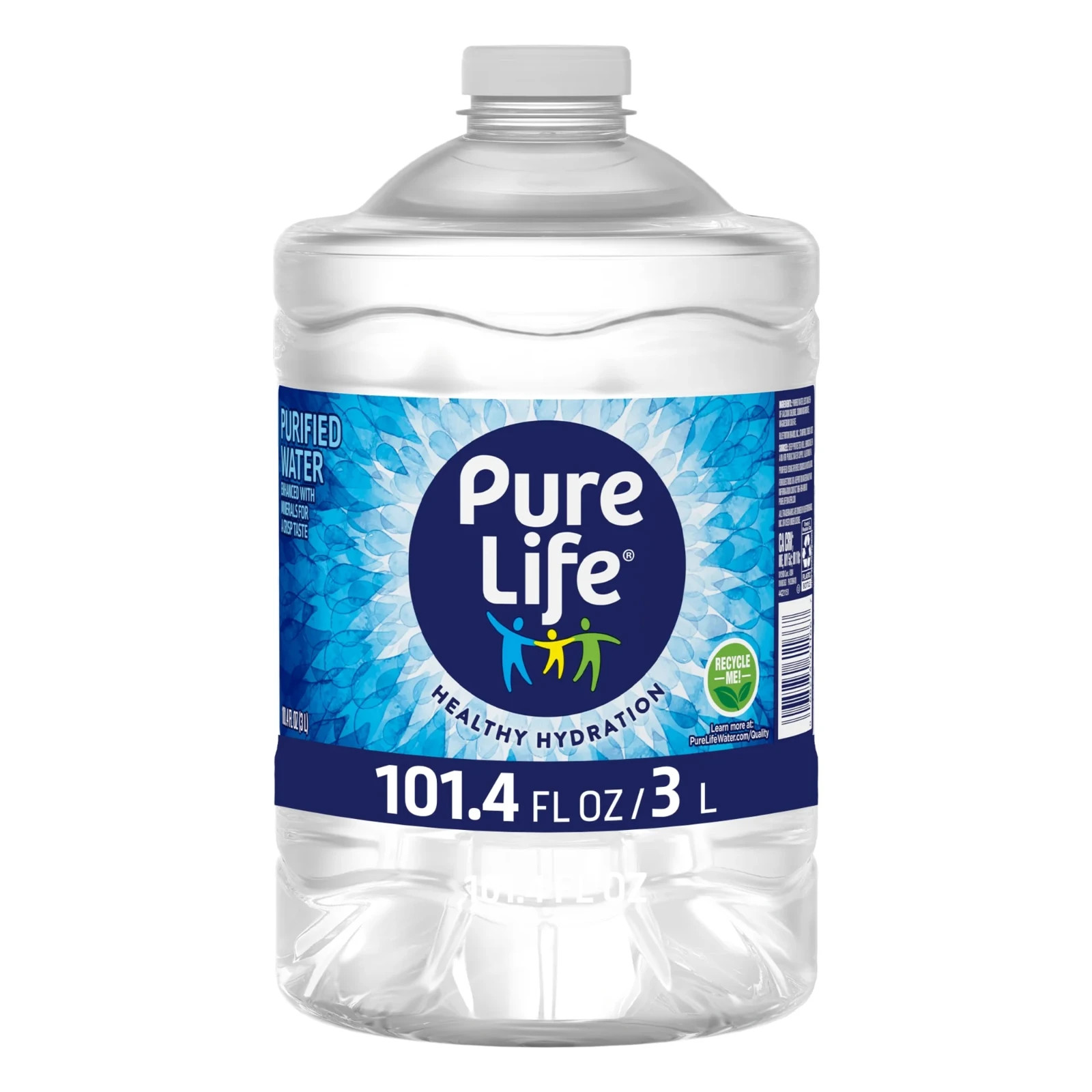 (4 pack) Pure Life Purified Water, 3 Liter, Single Plastic Jug