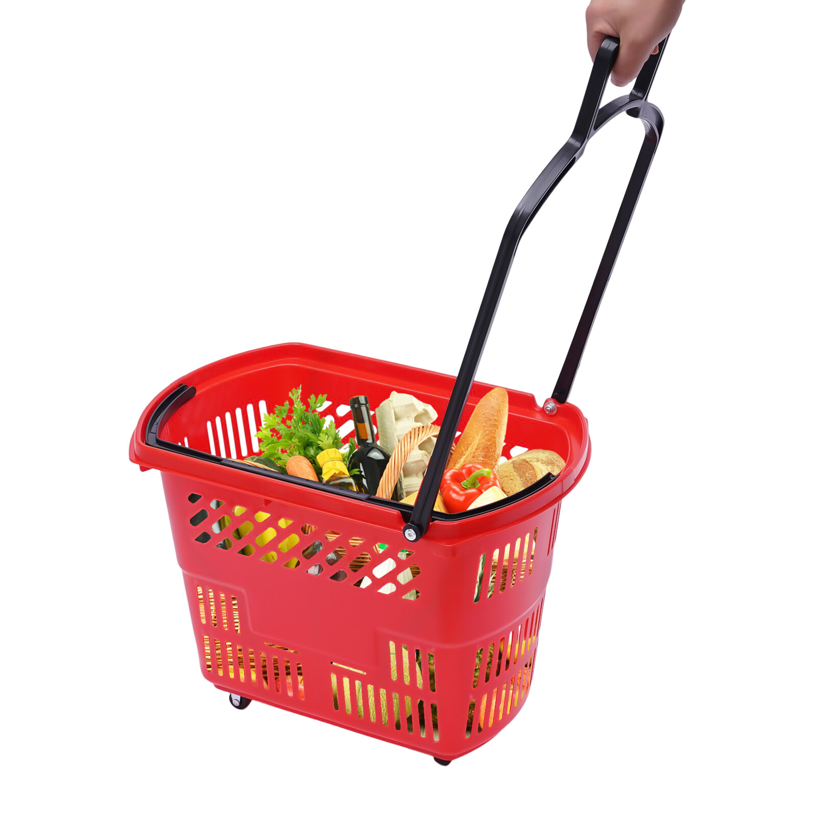 Trolley Rolling Shopping Baskets 6 pcs Plastic 35L with Handles Shopping Carts