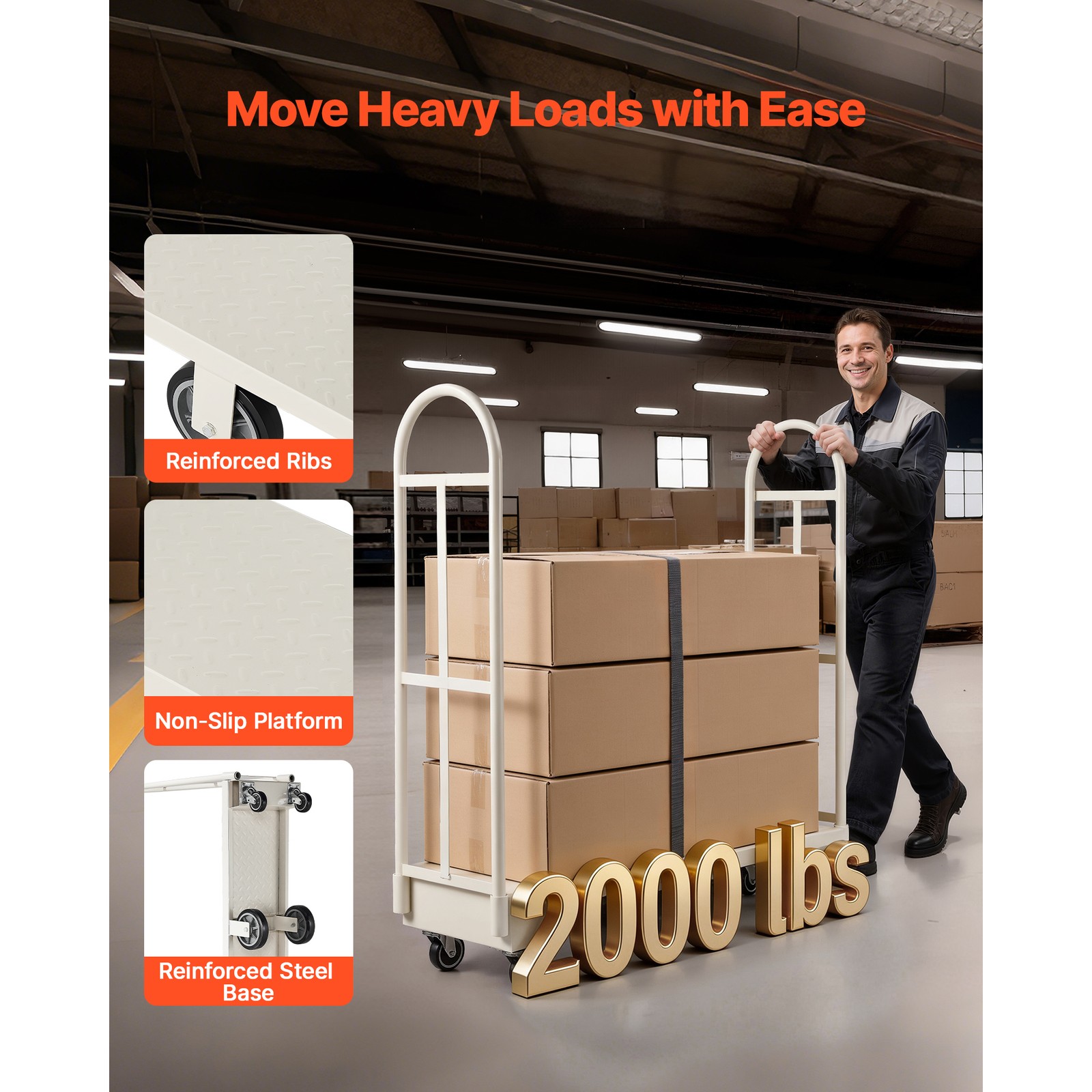 Uimoso U-Boat Platform Cart Dolly 2000lbs Capacity Duty Hand Truck with 6 Wheels