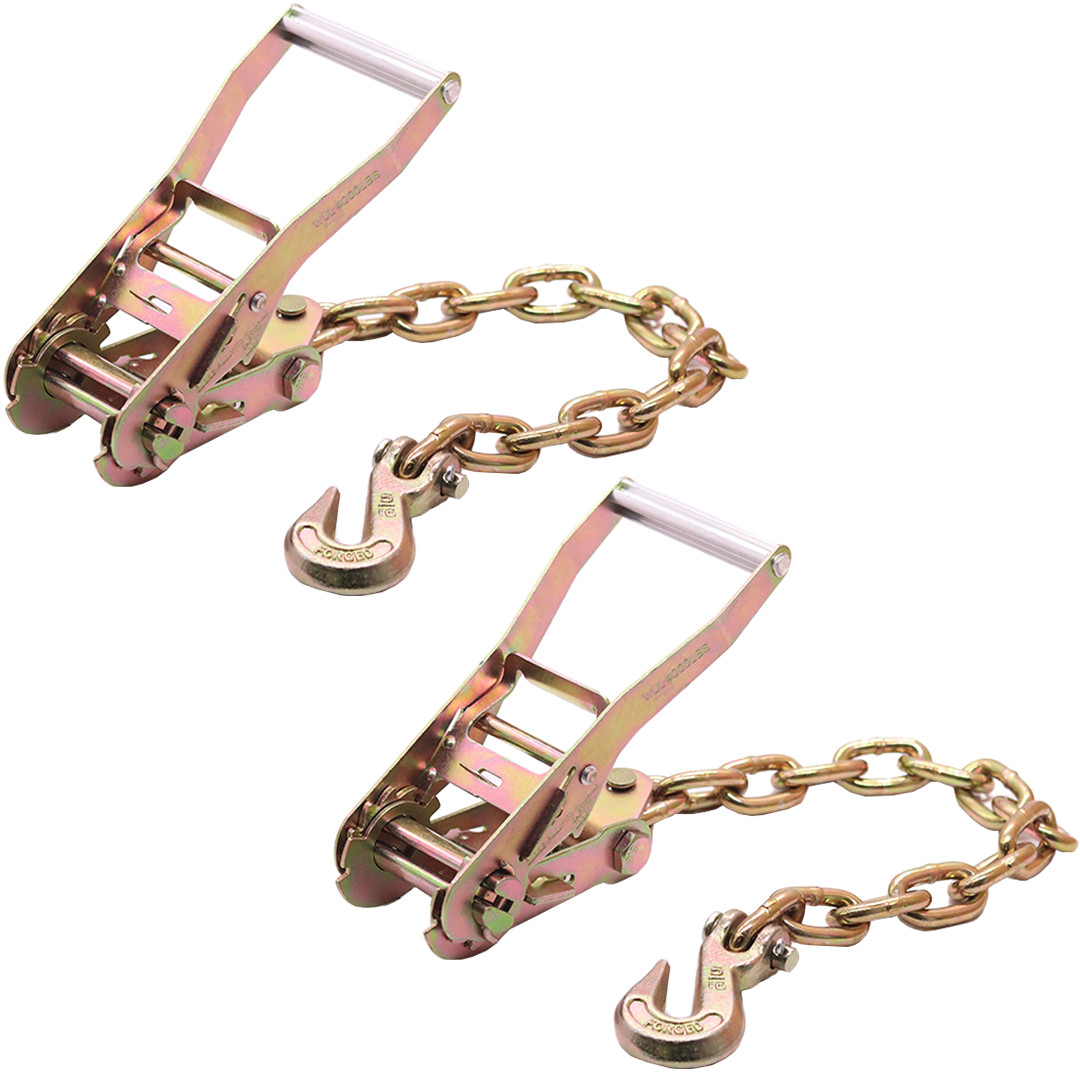 BXR Ratchet Buckle 5/16" Forged Hook Chain Extension 1.5 feet Tow Hook- 2 Pack