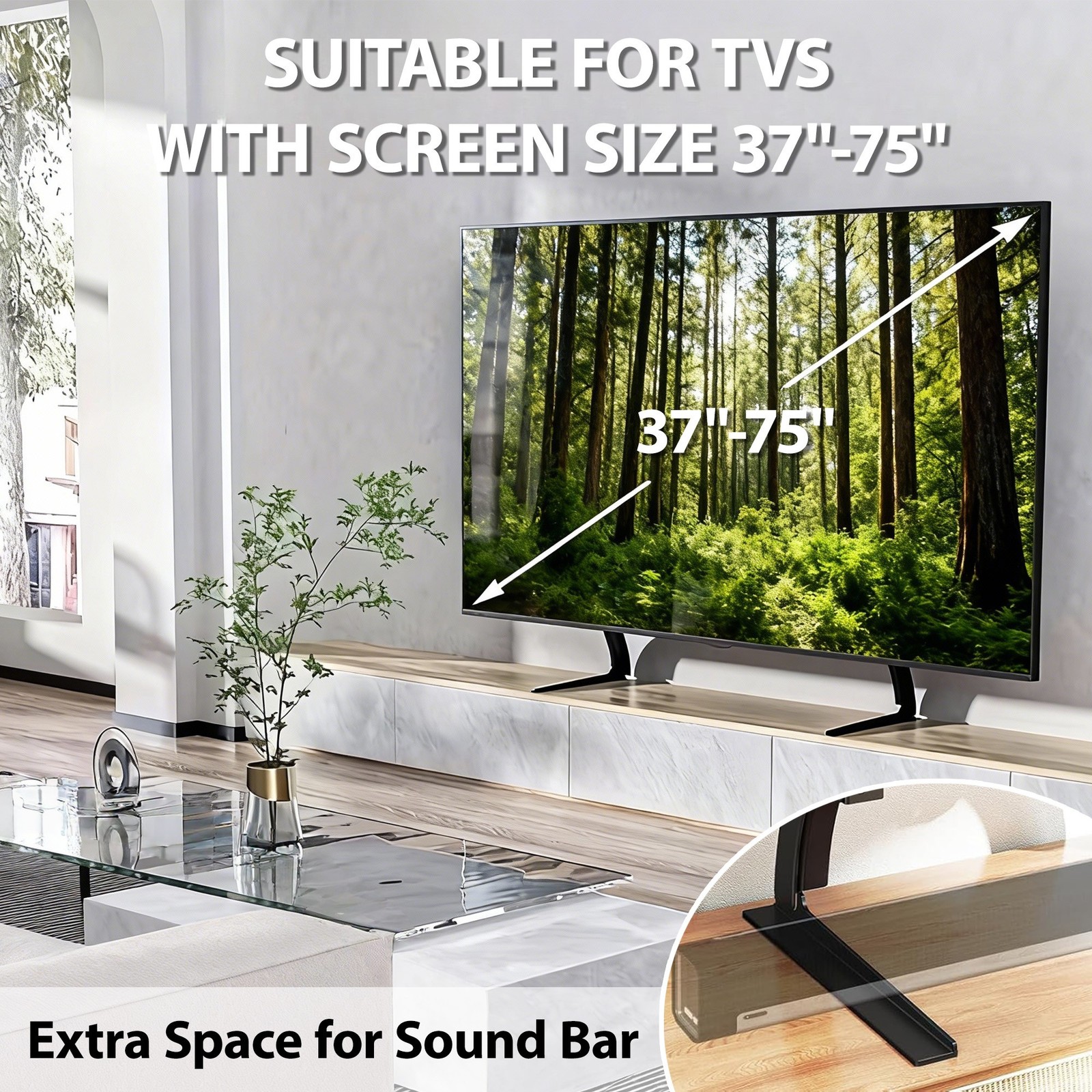 Universal TV Stand Mount for 37-75 Inch Tvs, Height Adjustable Table Top TV Stan