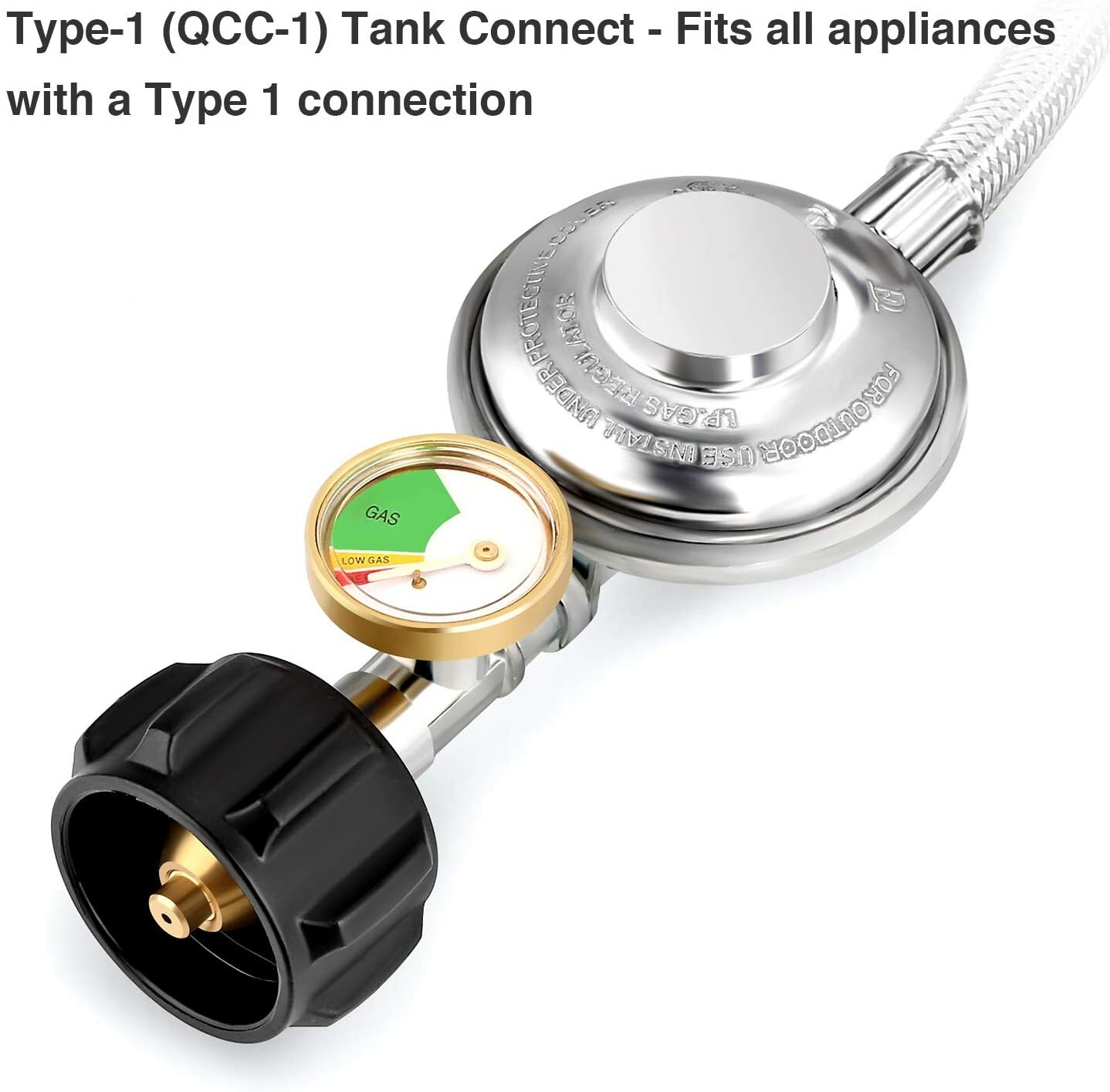 5FT BBQ Grill Low Pressure Propane Regulator Hose w/Gauge for Gas Pit, Stove