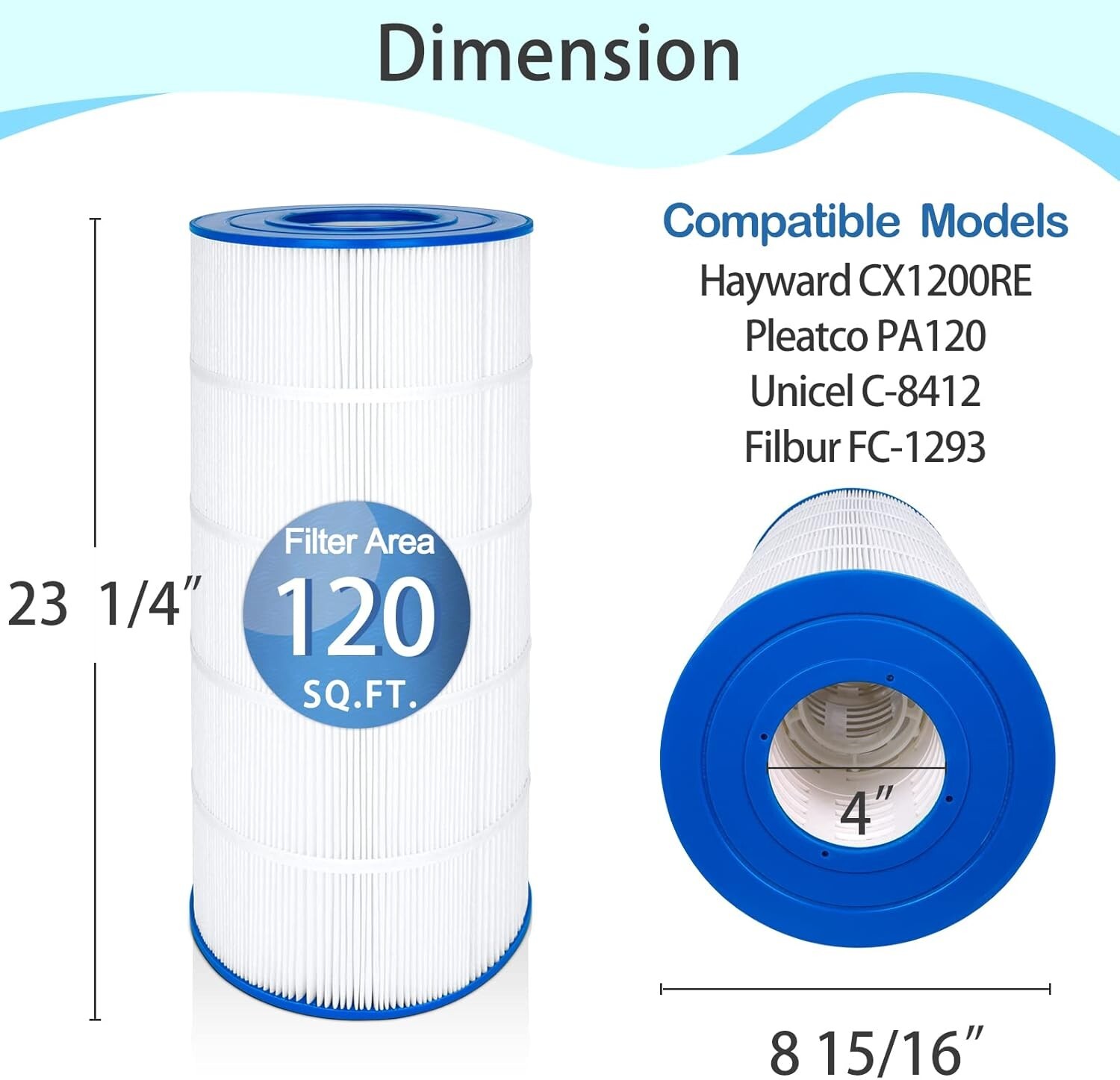 PA120 Pool Filter Replacement For Hayward C1200 CX1200RE, Unicel C-8412 FC-1293