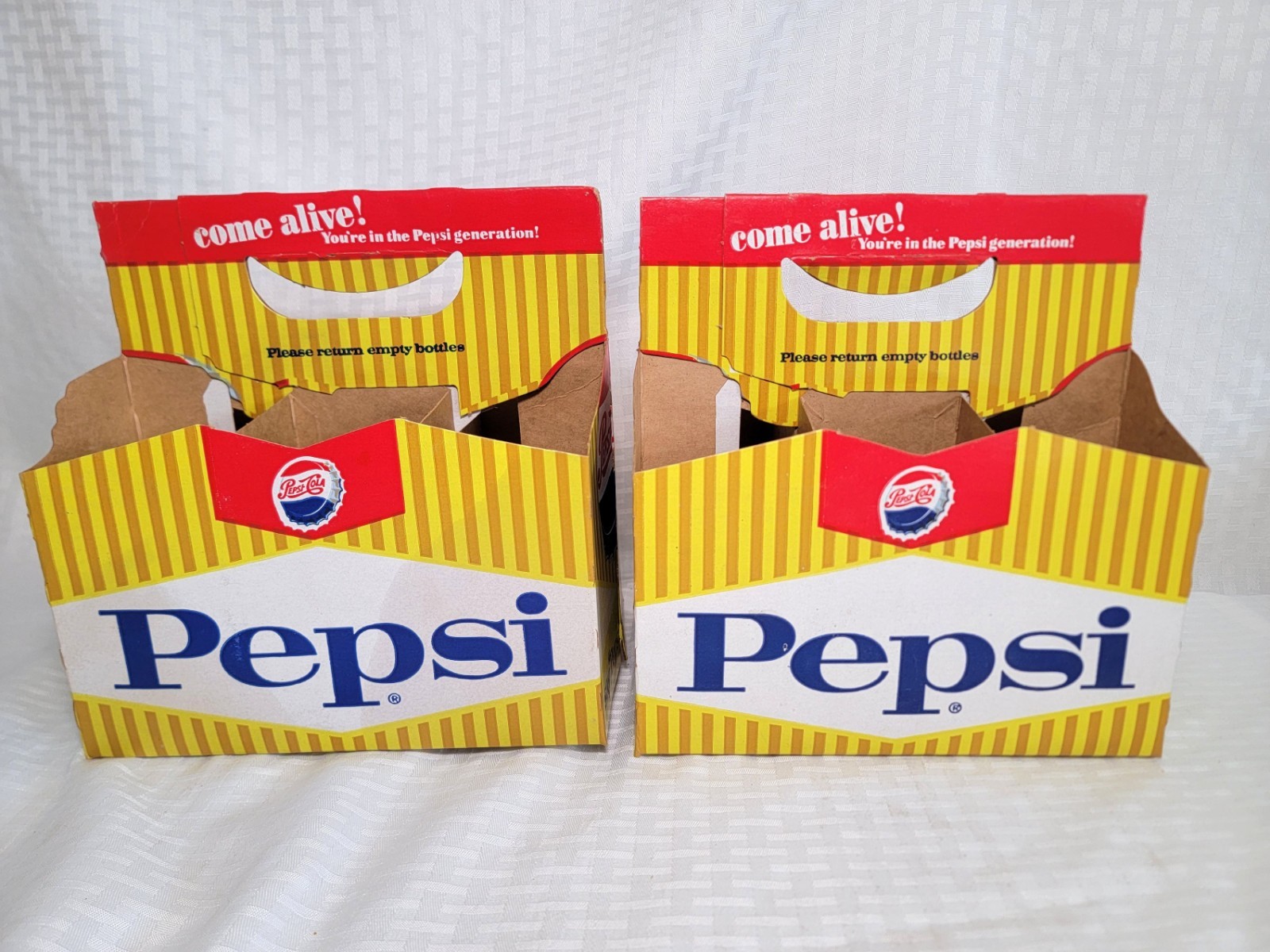 Vintage Pepsi Cardboard Carrier, Lot of 2, "Come Alive" Slogan, 1960s