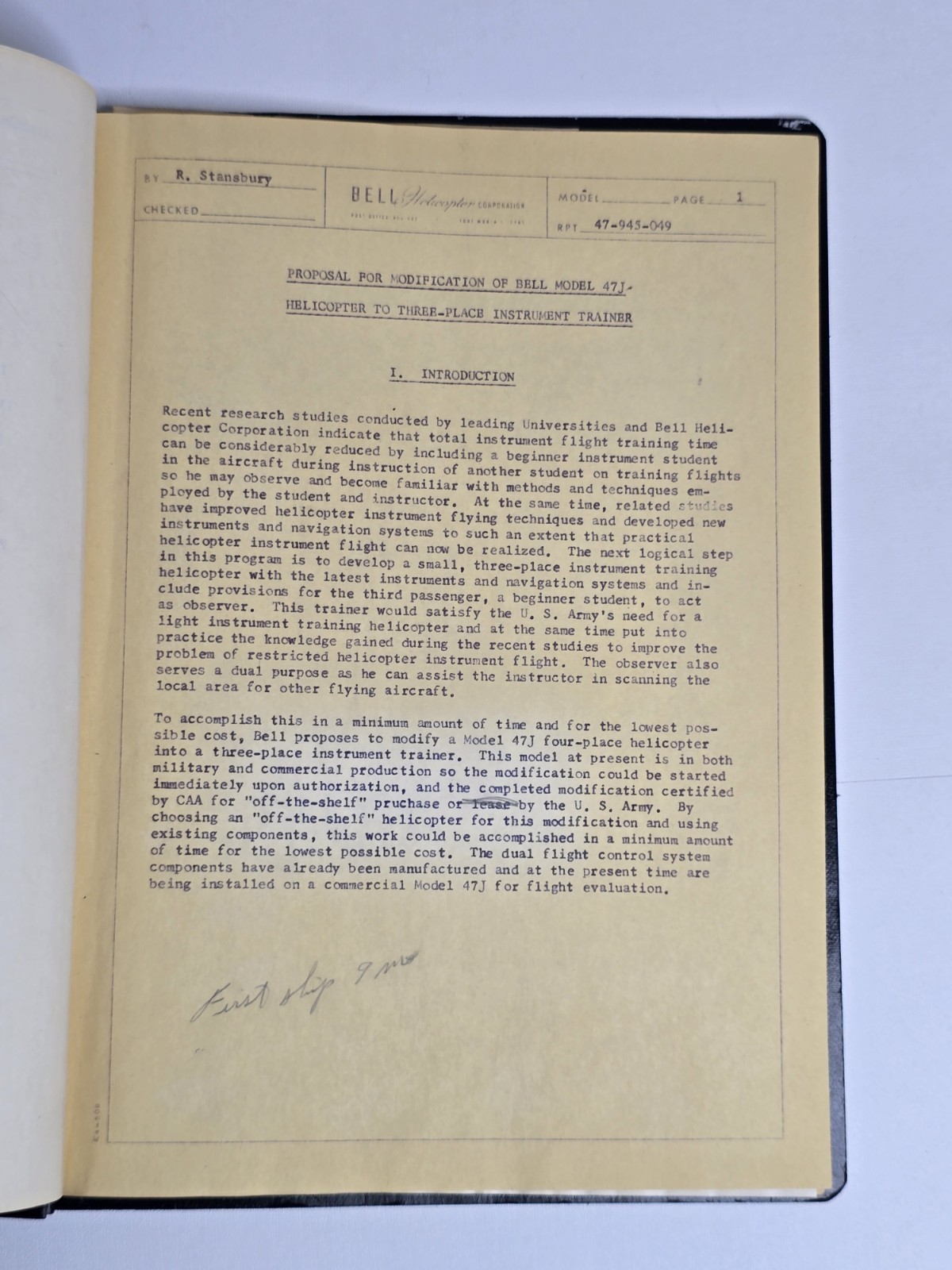 Rare 1958 Bell Helicopter Proposal Report 47-945-049 Jeffrey Evans Archive