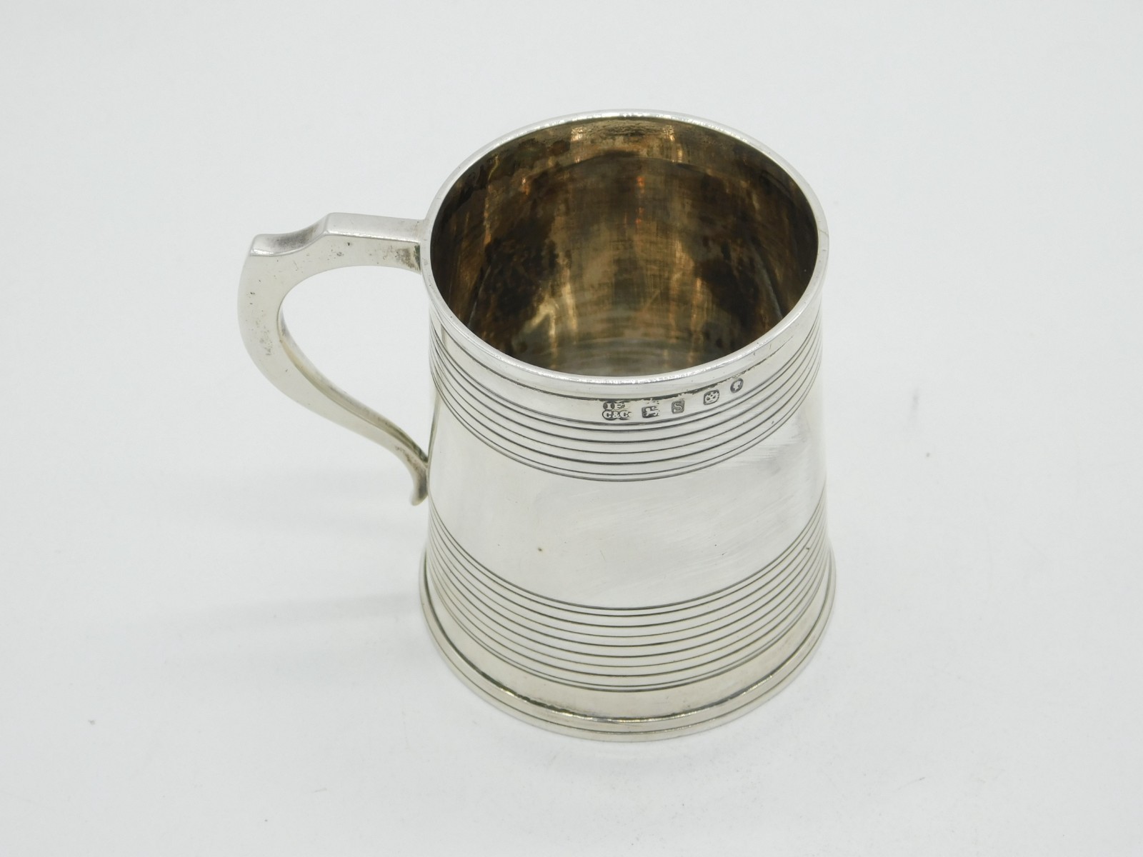 Victorian Sterling Silver Lined Pattern Christening Mug Antique 1860 Sheffield