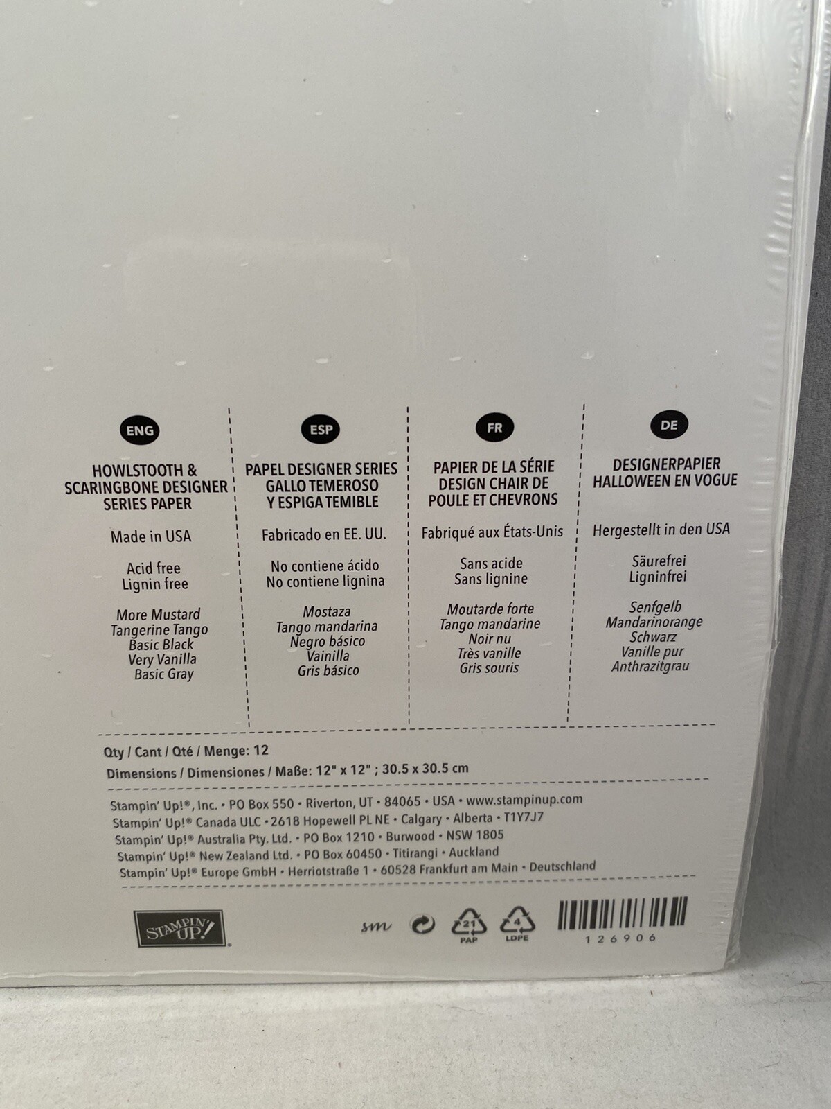 HOWLSTOOTH & SCARINGBONE Designer Series Paper DSP Stampin Up 12 X 12 Halloween