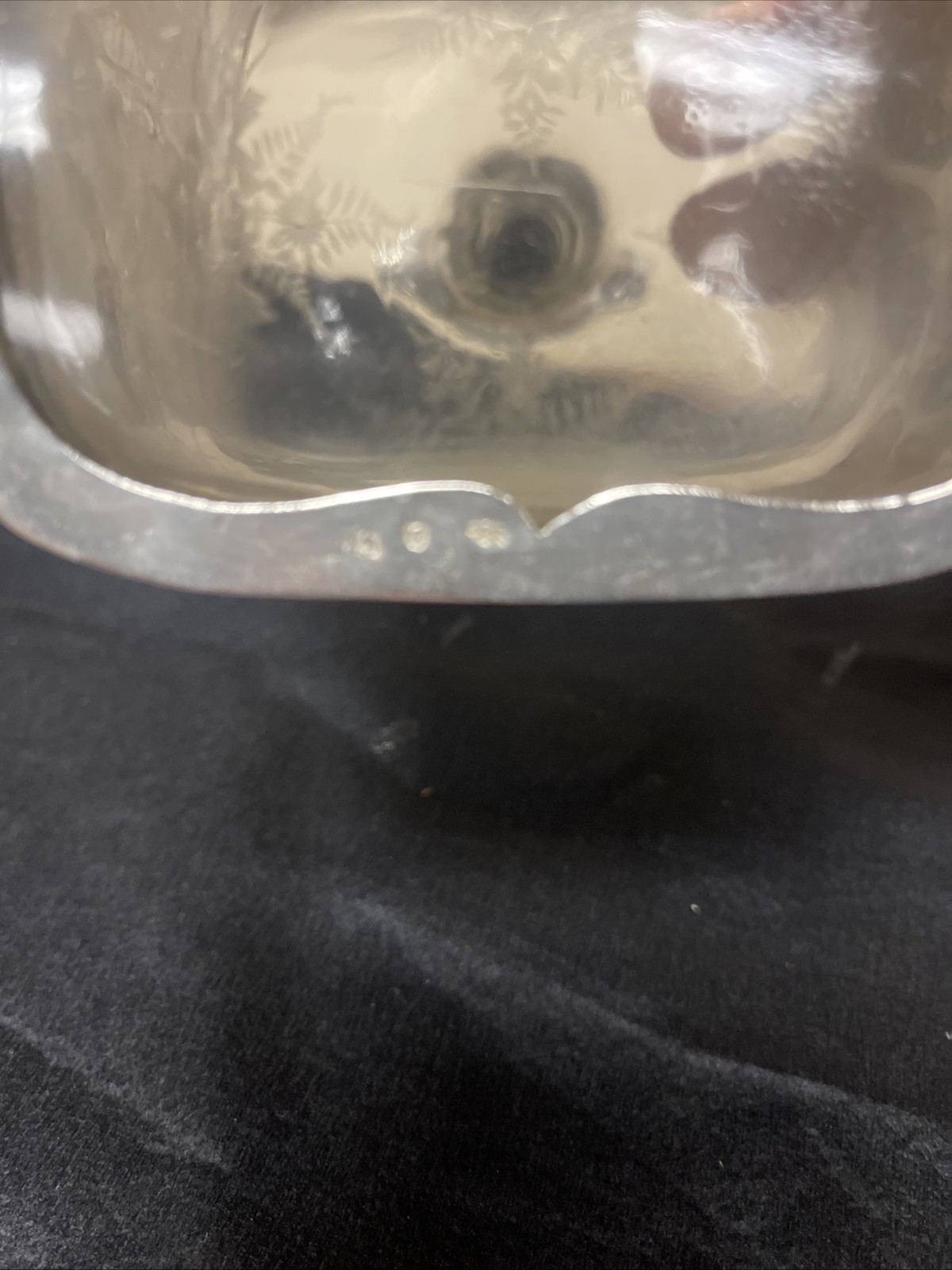 Pair Antique German Hanau Glass Decanters Bottles With sterling mounts / Tops