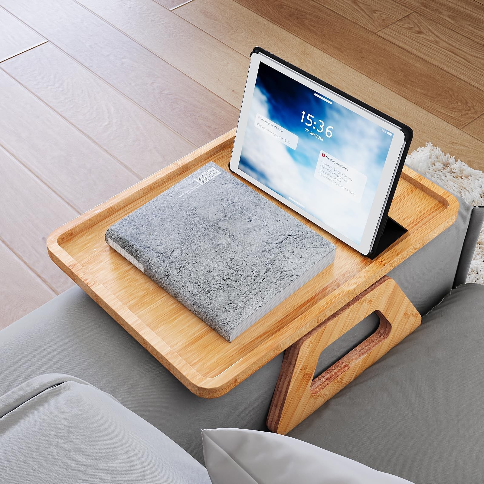 Danfoxer Couch Arm Tray,Bamboo Folding Sofa 13" x 9.4" x 0.7", Natural