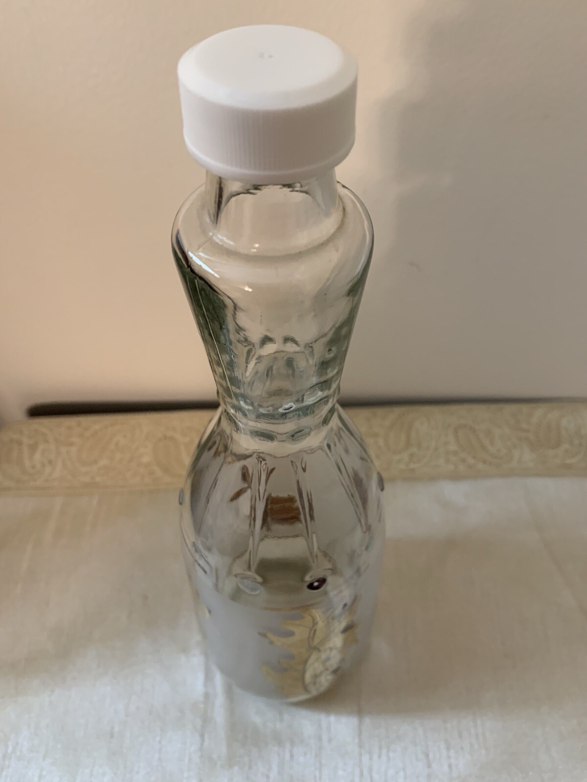 Vintage Libbey Frosted White with Gold Leaves Bottle/Decanter 12” Tall 3” High