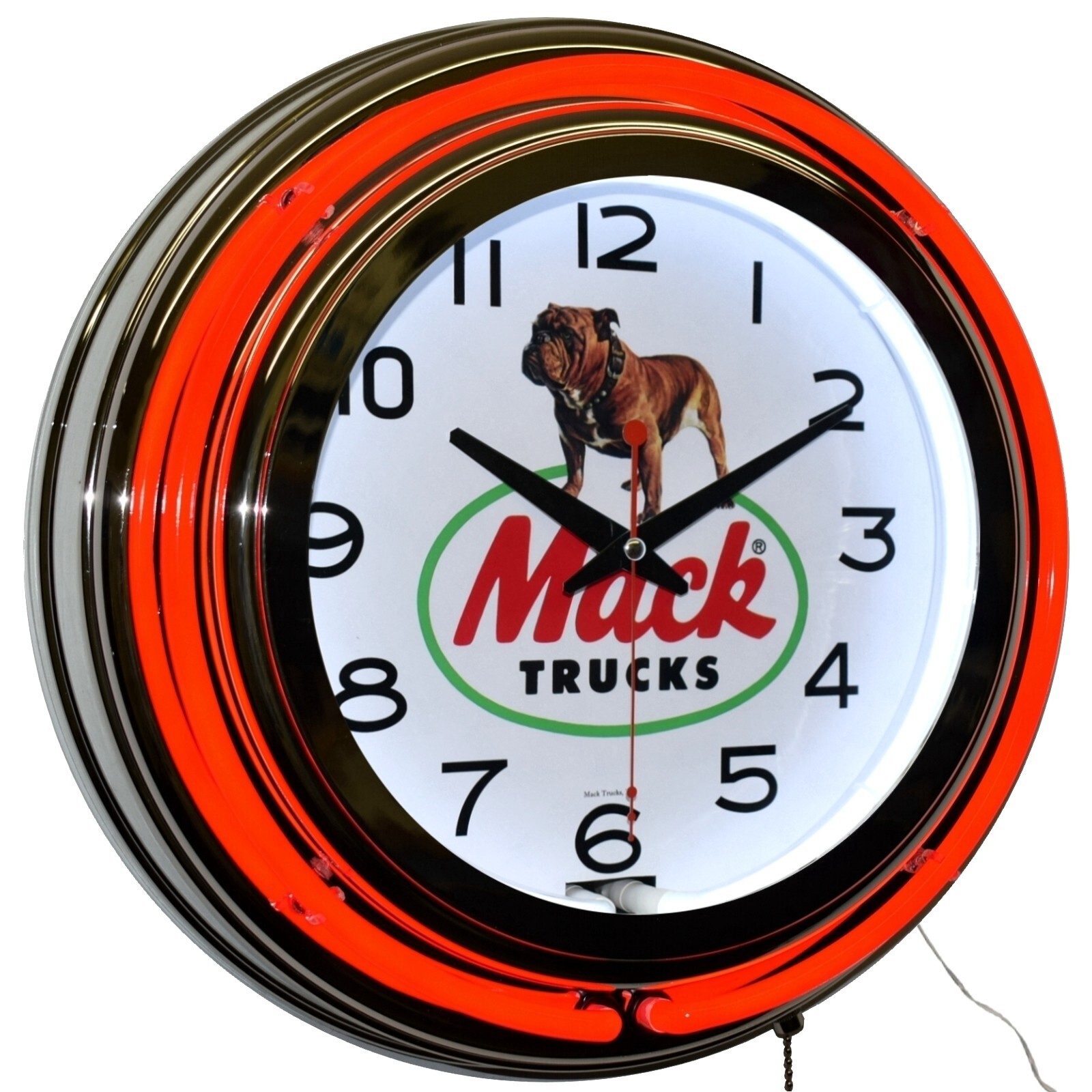 15" Mack Trucks Bulldog Double Neon Clock Man Cave Garage Decor (Red)