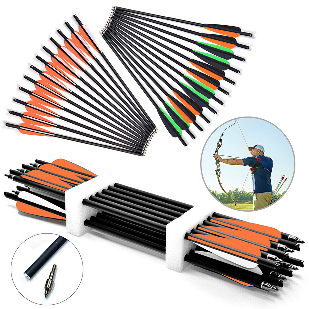 12PCS 20" Archery Hunting Carbon Crossbow Bolts Half Moon Nock OD 8.8mm Arrows