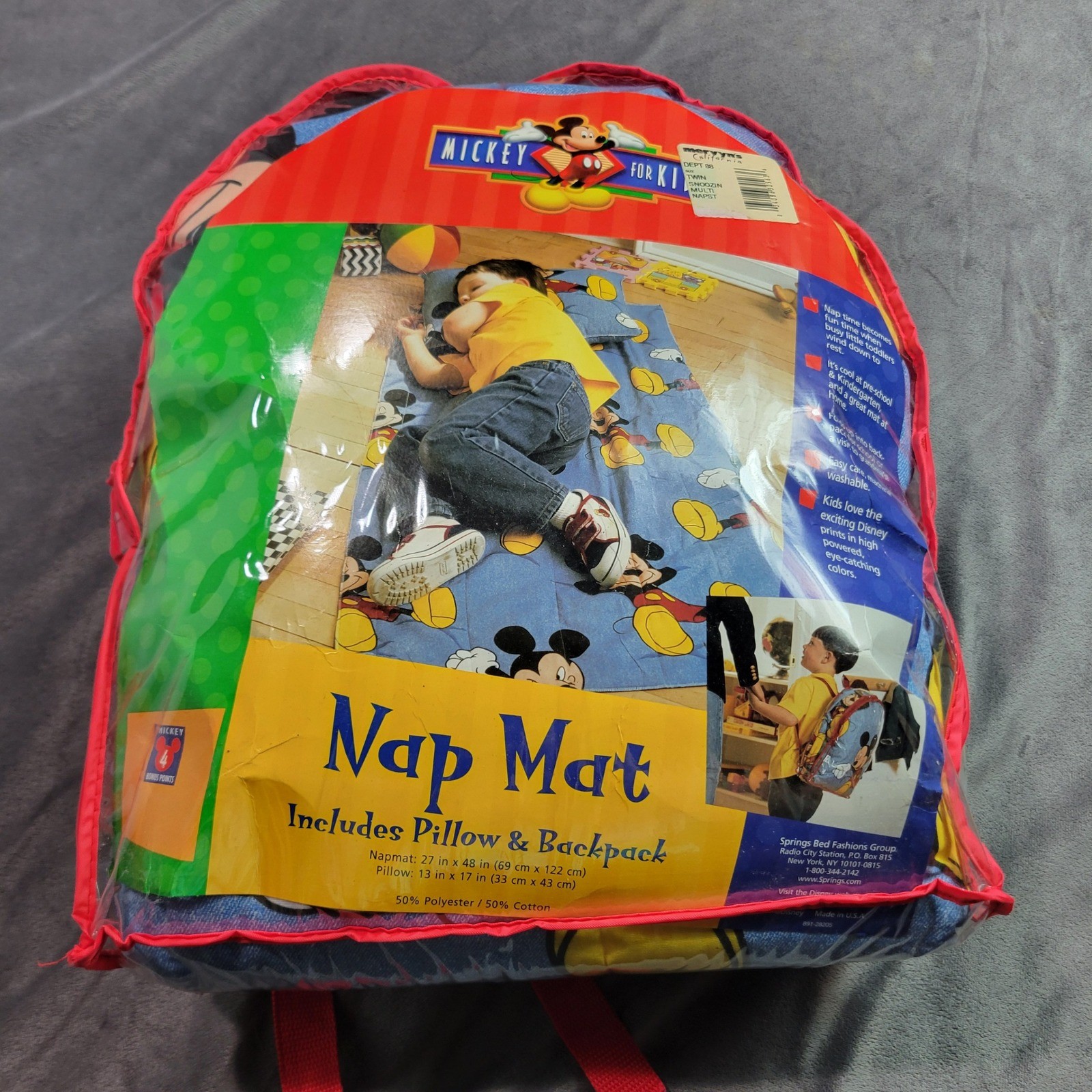 Disney Mickey For Kids Nap Mat Set with Pillow and Backpack Blue Vintage USA