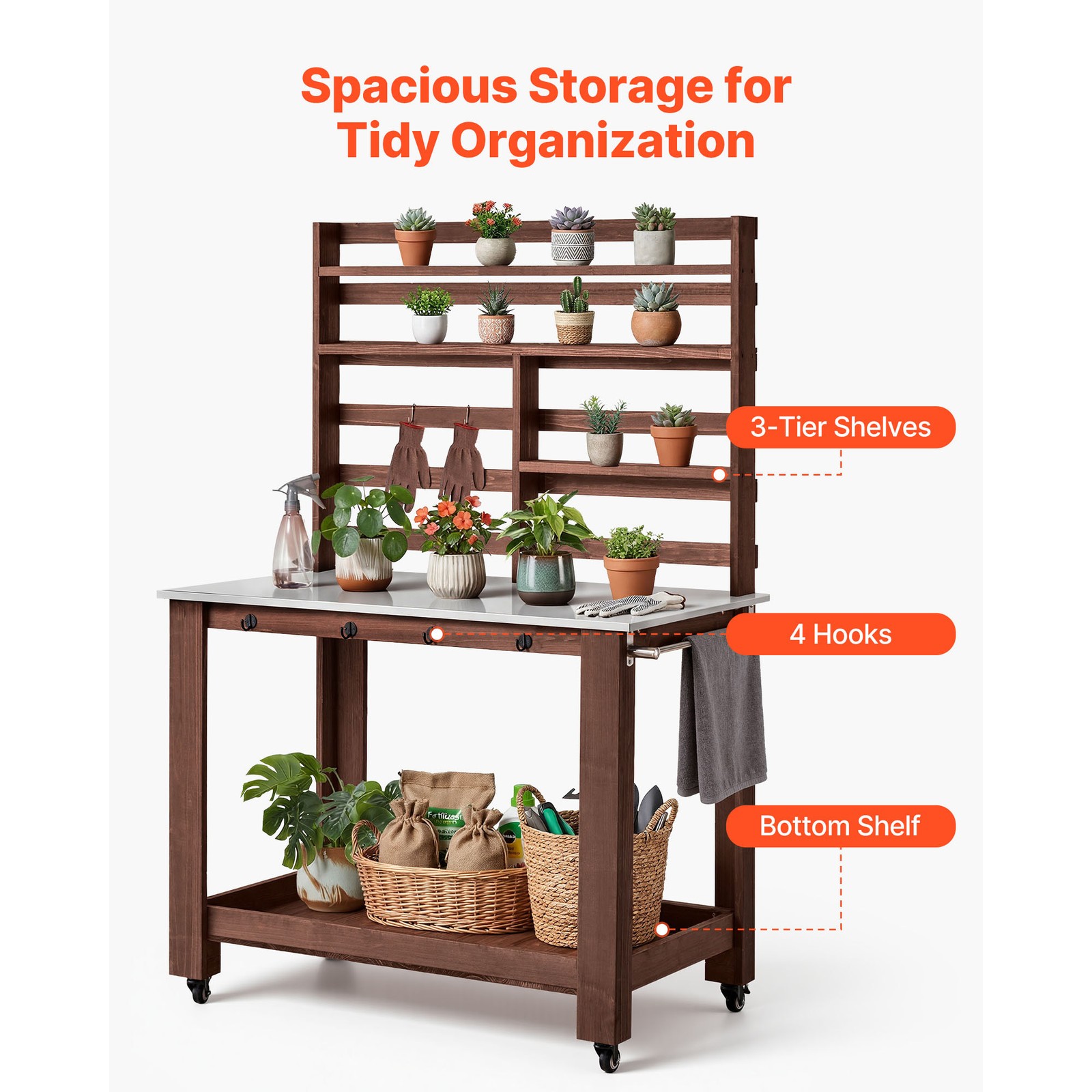 Uimoso Outdoor Gardening Workstation with Stainless Steel Tabletop