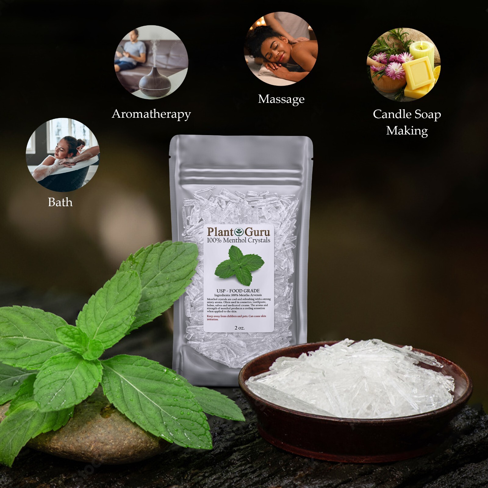 MENTHOL CRYSTALS Mentha Arvensis USP Food Grade 100% PURE 1 oz. to 10 lbs. Bulk