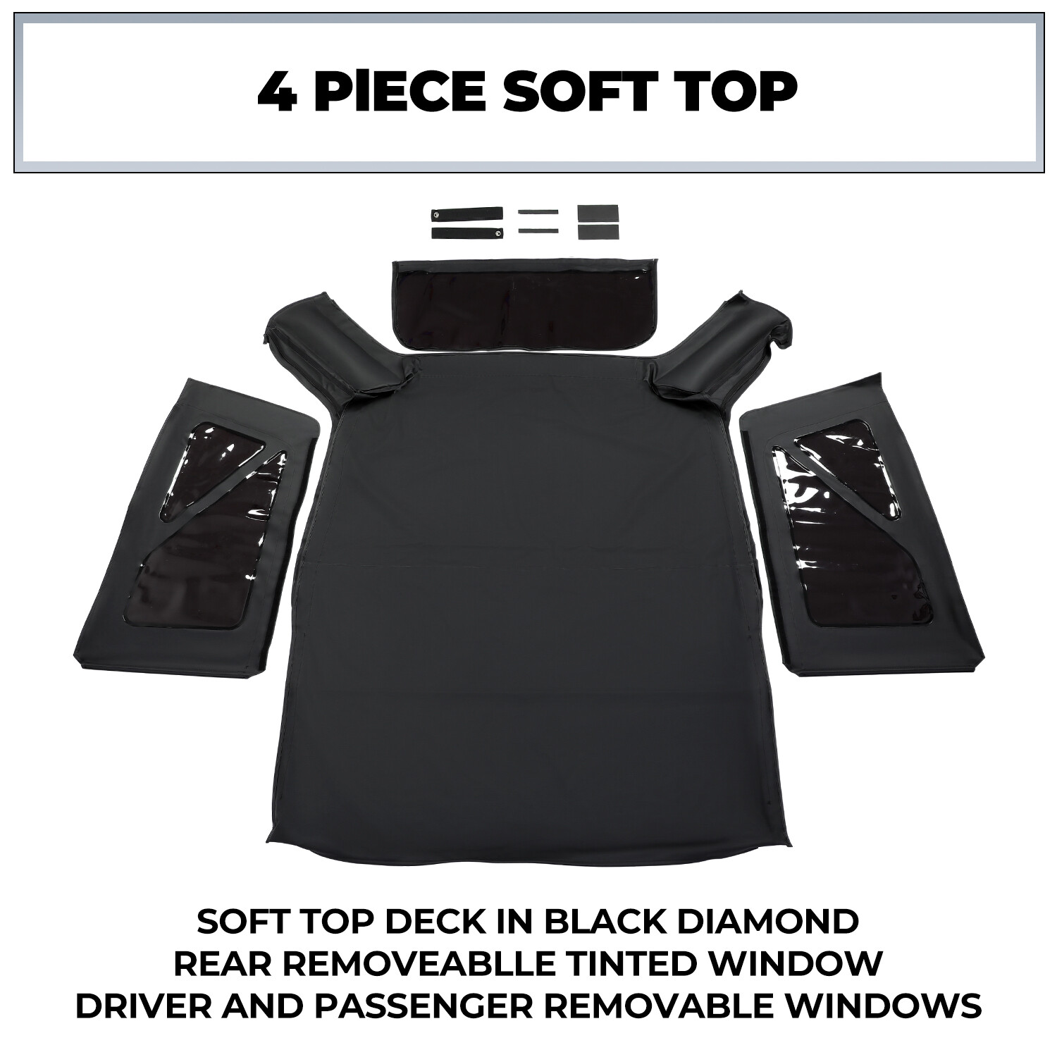 For Jeep Wrangler JK 2 Door 2007-2018 Soft Top + Tinted Zippered Rear Windows