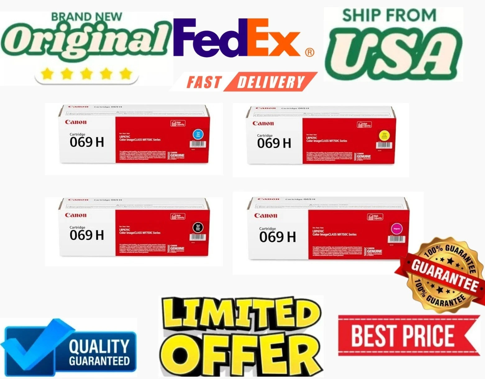 Canon Genuine 069H High Yield 4 Colour Toner Cartridge Set (CMYK)