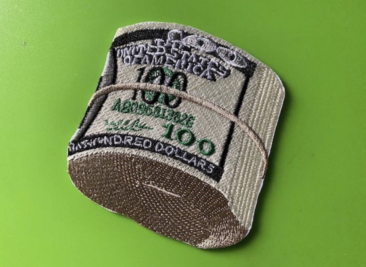 Roll of 100 Dollar Bills Iron On Money Patch 3x3 Inches
