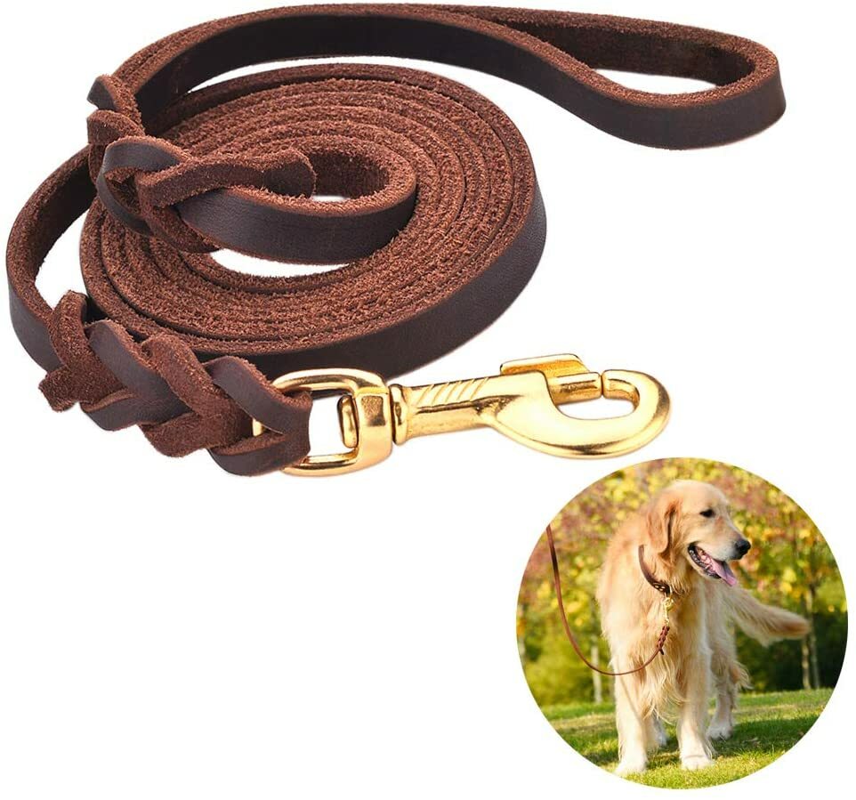 Genuine Leather Dog Leash Braided Heavy Duty Training Lead for Medium Large Dogs