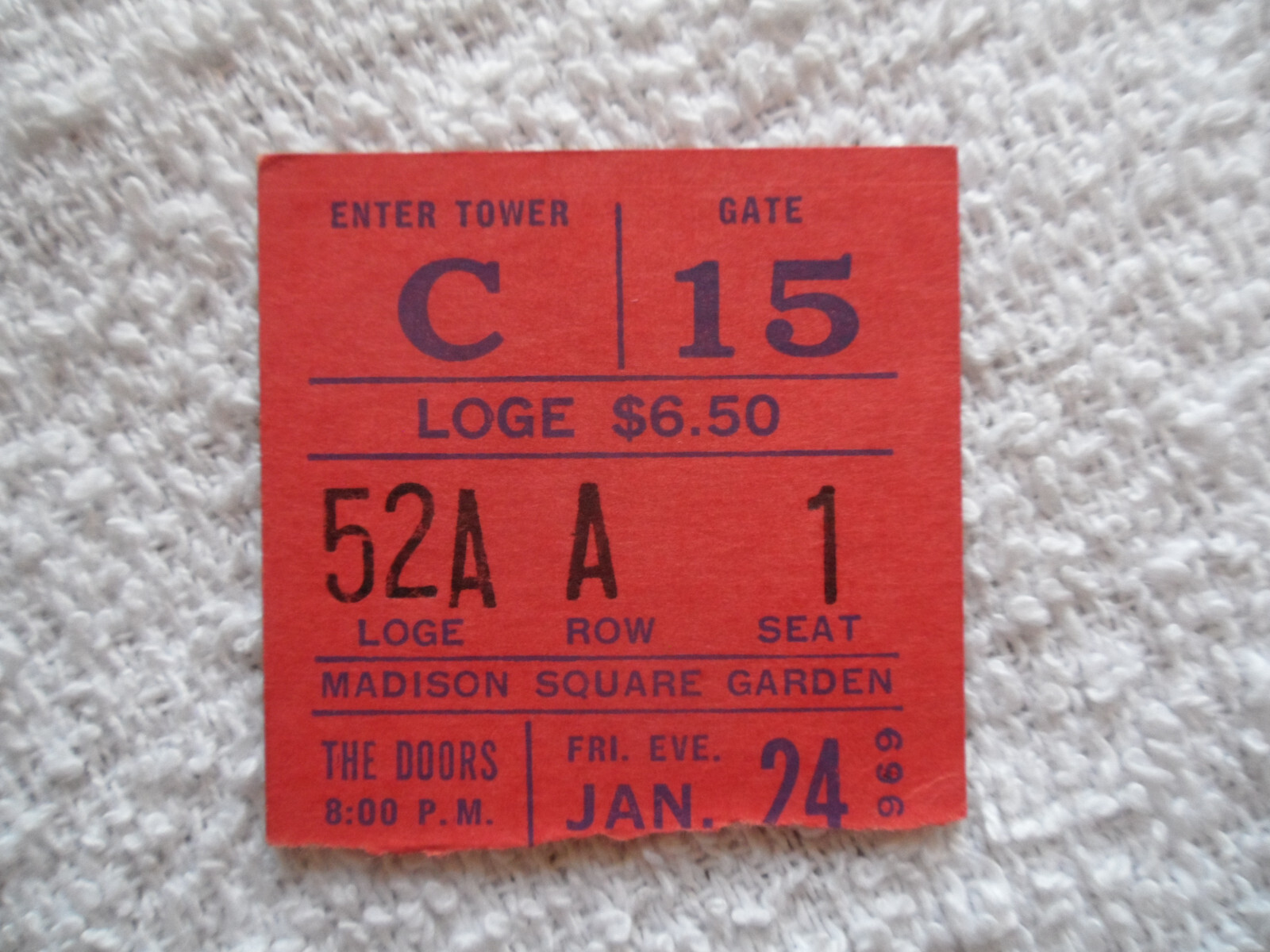 THE DOORS Original__1969__CONCERT TICKET STUB__Madison Square Garden__EX+