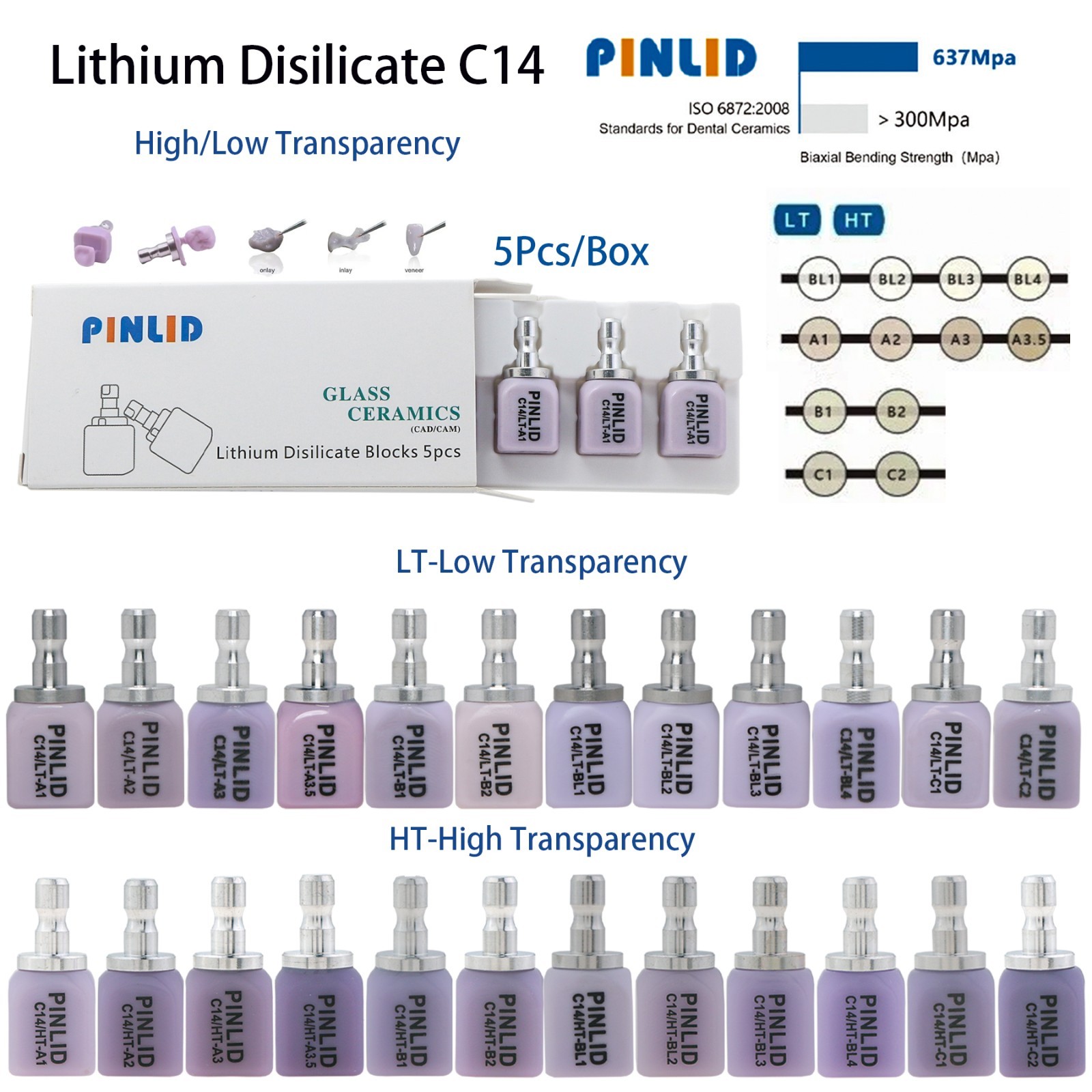 US C14 Emax Dental Glass Ceramic HT LT Lithium Dislicate CAD/CAM Cerec Blocks