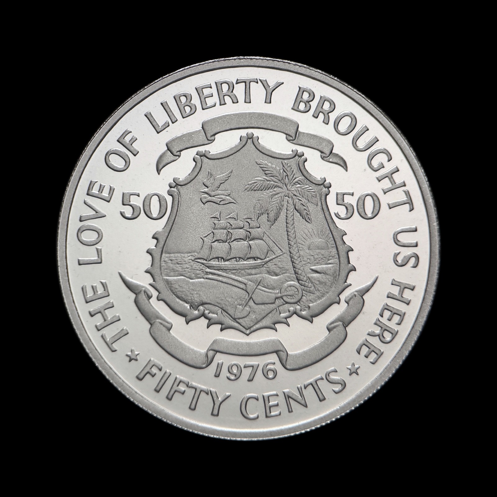 LIBERIA. 1976, 50 Cents - Tolbert, Arms Ship Bird, Royal Mint Wales RARE 1 Proof