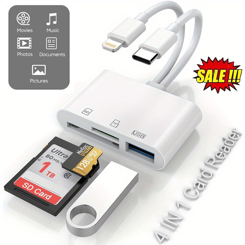 4-in-1 USB3.0 SD/TF Card Reader for iPhone/iPad/Android OTG Adapter plug&play 🔥