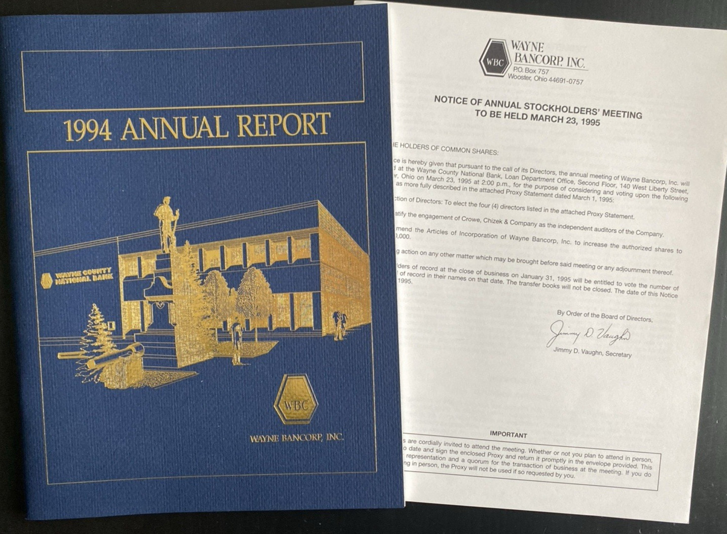 Vtg 1994 Annual Report & Proxy Wayne Bancorp, Inc. Wooster, OH Wayne County Natl