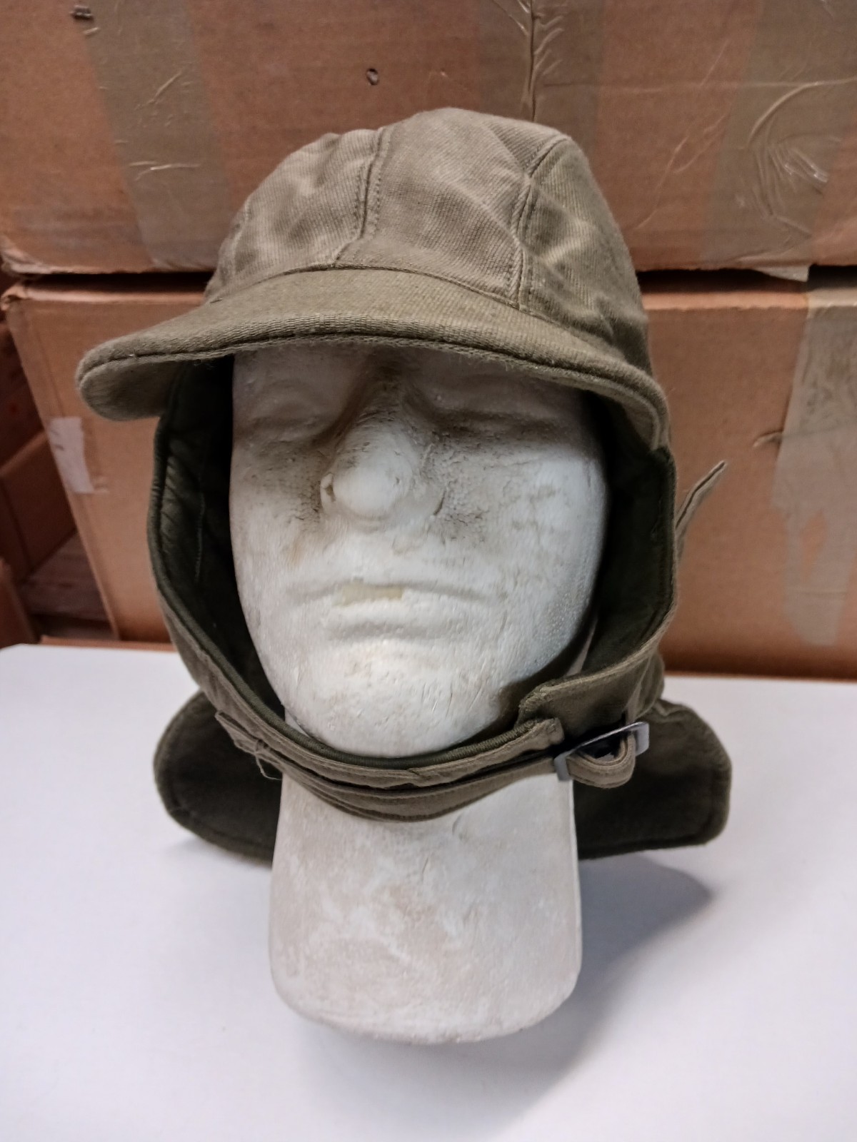 USN Winter Cloth Deck Helmet Khaki/OD Green Hat Sz 7-3/4 NOS