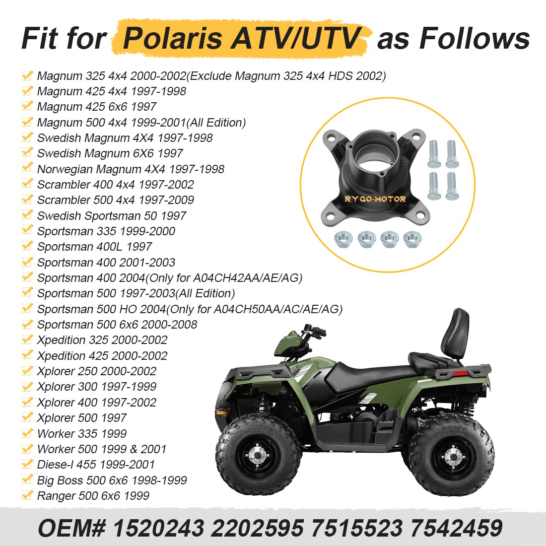 Front Left/Right Wheel Hub for Polaris Sportsman 500 400 400L 335 4X4 6x6 97-08