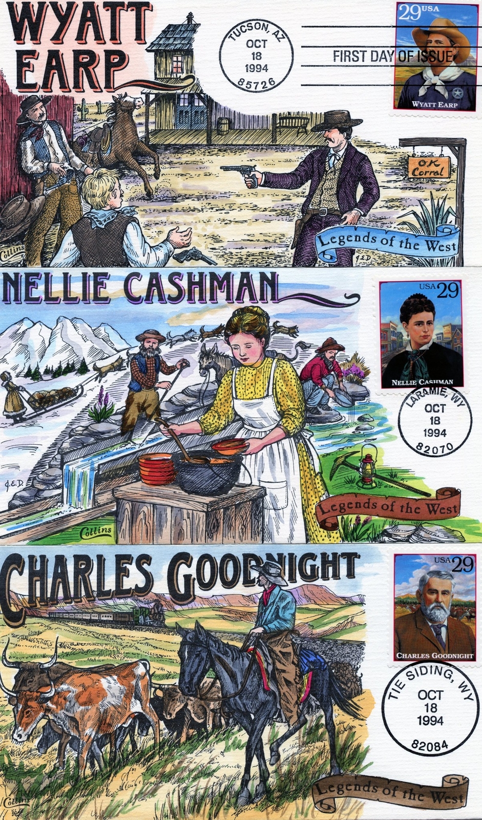 WWLF COLLINS CACHET FDC 2869a-t LEGENDS OF THE WEST COMPLETE SET OF 20 COVERS