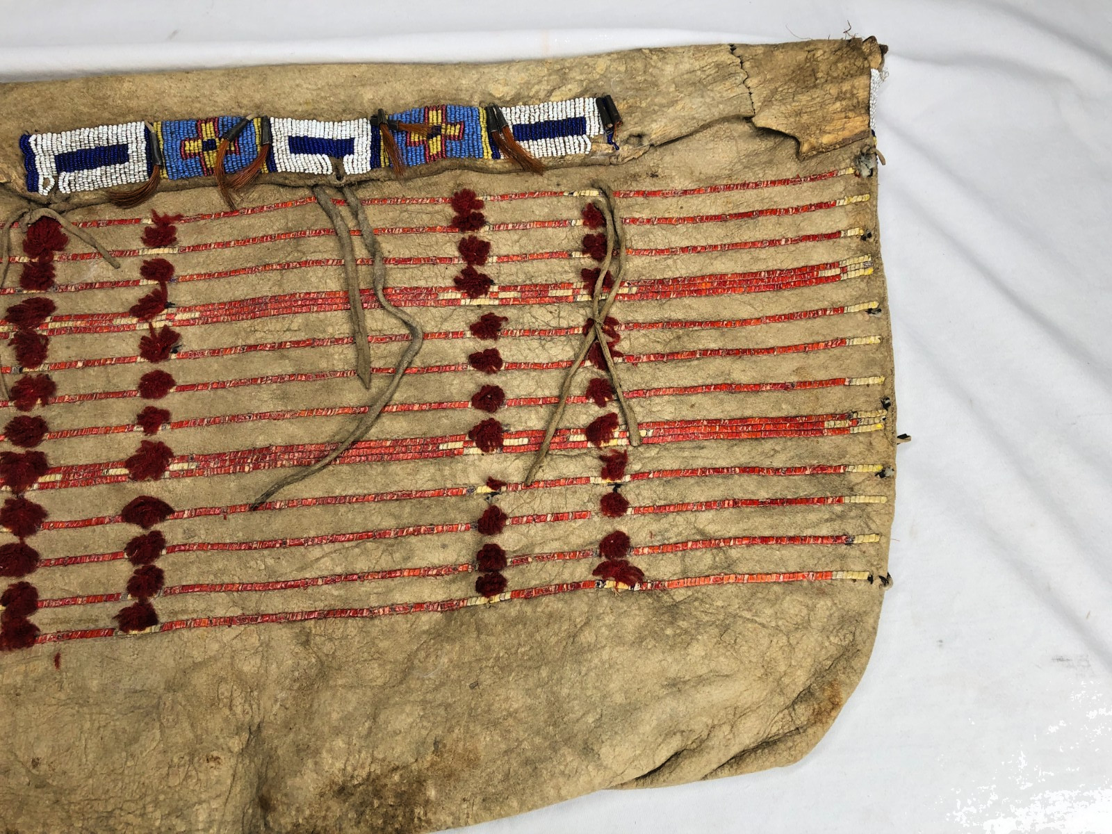 ANTIQUE LATE 1800'S SIOUX TEEPEE BAG OR SADDLE BAG W/ QUILL & BEADED DECORATIONS