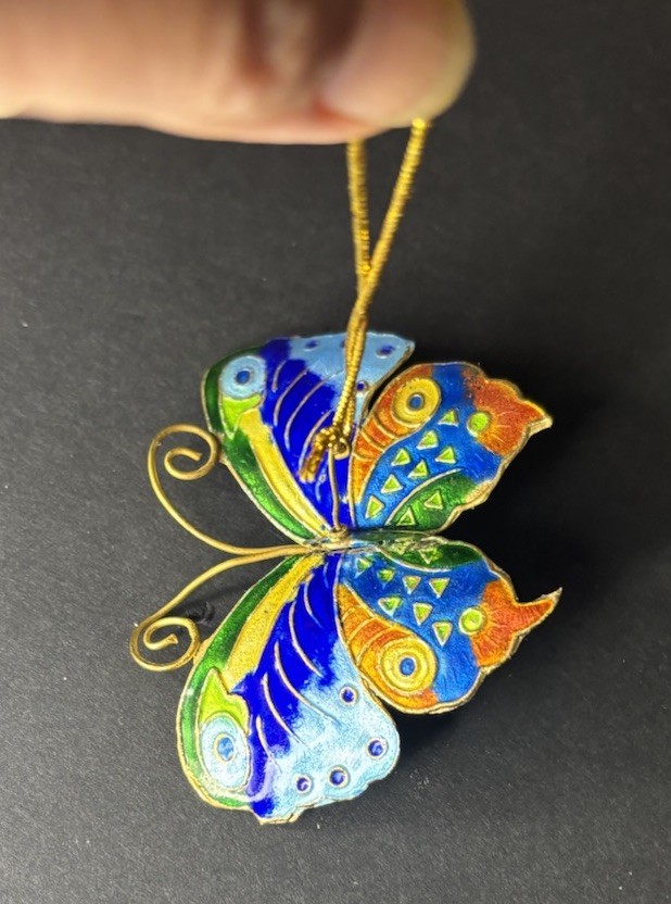 Vintage Cloisonné Enamel Metal Butterfly Ornament Decor