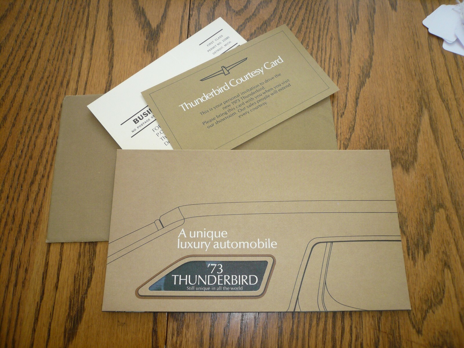 1973 Ford Thunderbird Announcement Brochure Courtesy Card & Mailing Envelope