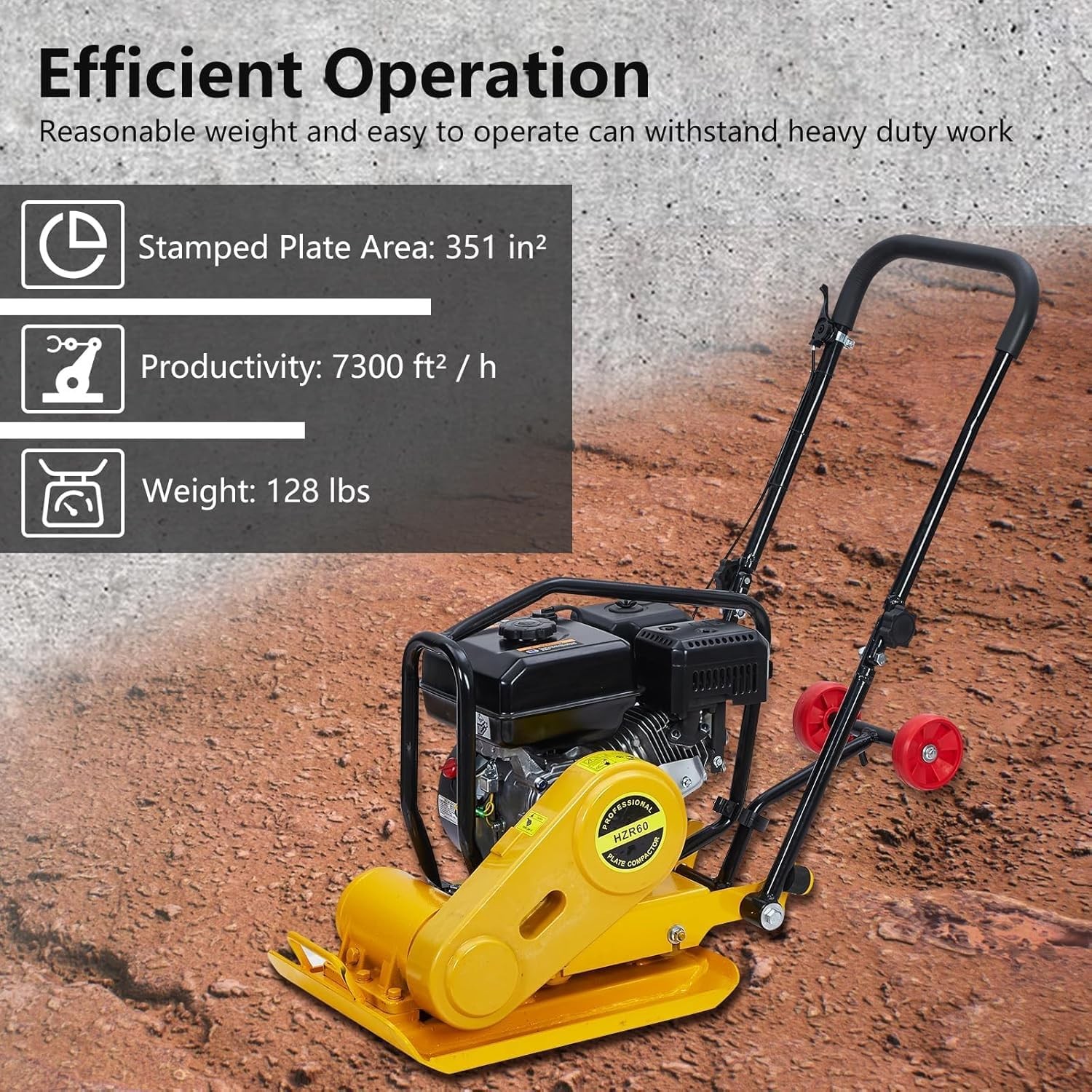 7HP Self-Propelled Plate Compactor | 4,200 Lbs Force, 12" Compaction Depth