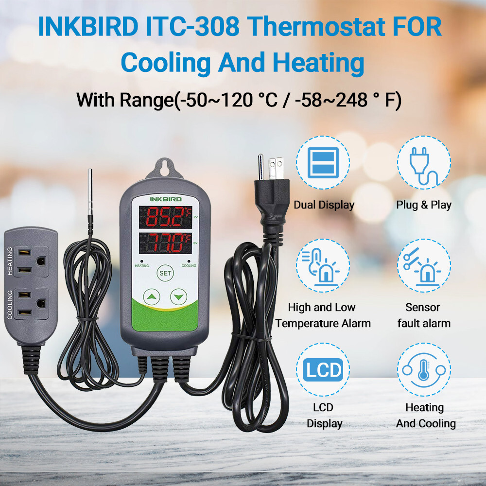 Inkbird ITC-308 Wired Thermostat Heating Cooling Temperature Control -50°C-120°C