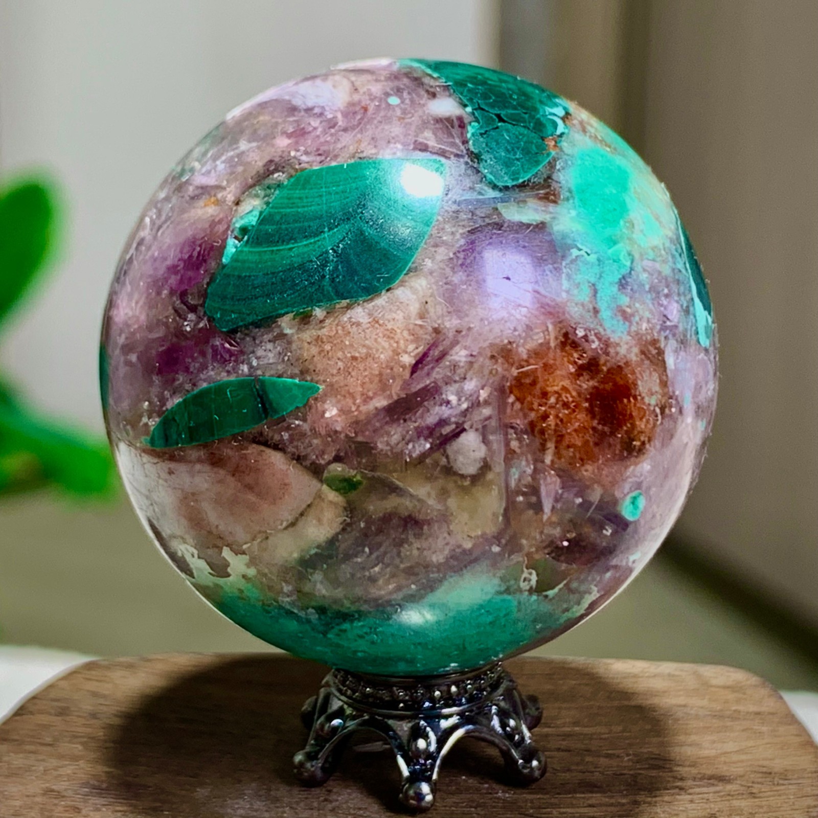 80G Newly discovered rare malachite purple mica symbiotic sphere restoration