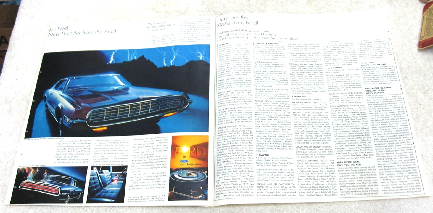 VINTAGE 1968 FORD 500 MUSTANG TBIRD FALCON LTD LX TORINO BROCHURE