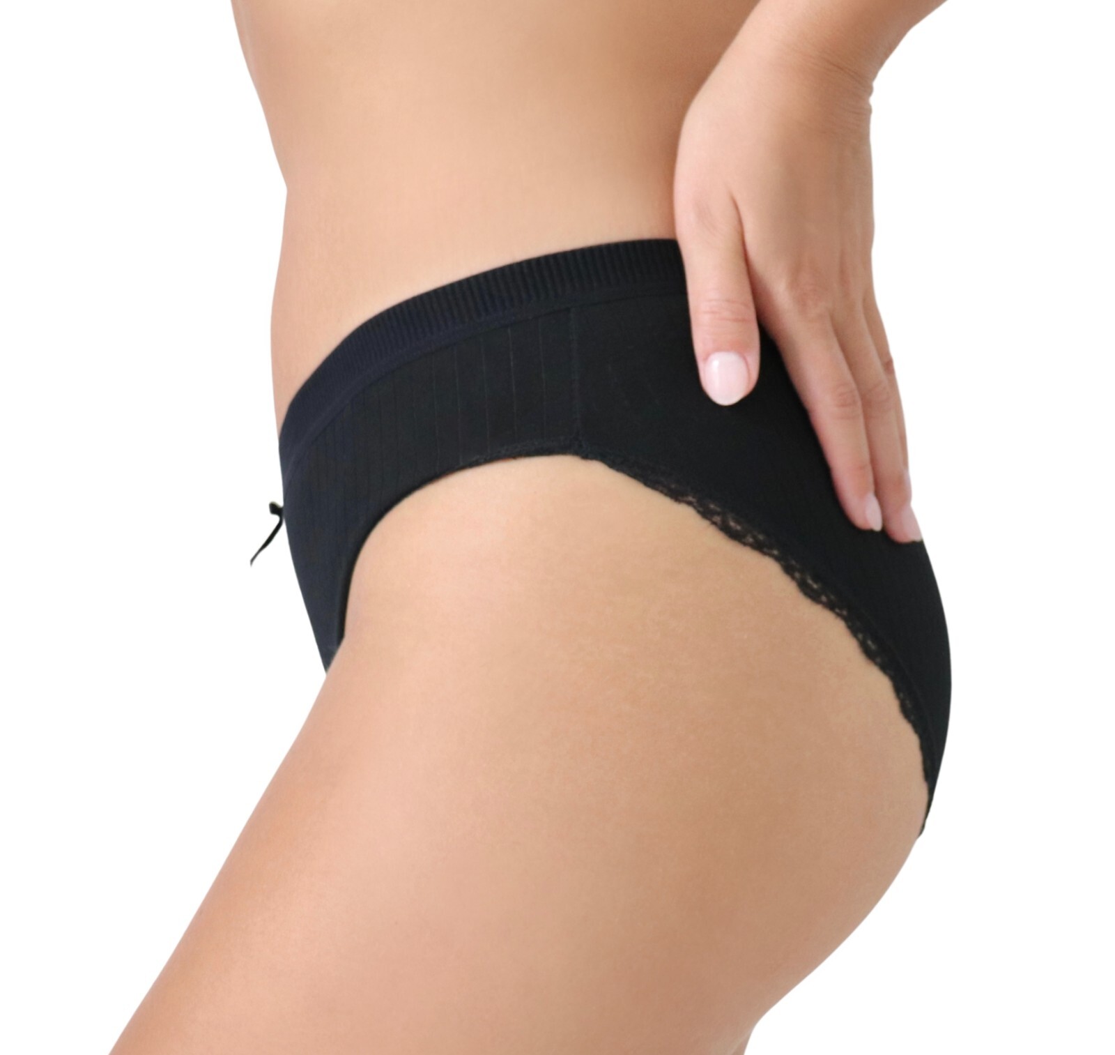 Nabtos Ribbed Cotton Bikini Panties Women Underwear Lace Trim Low Rise Pack 6