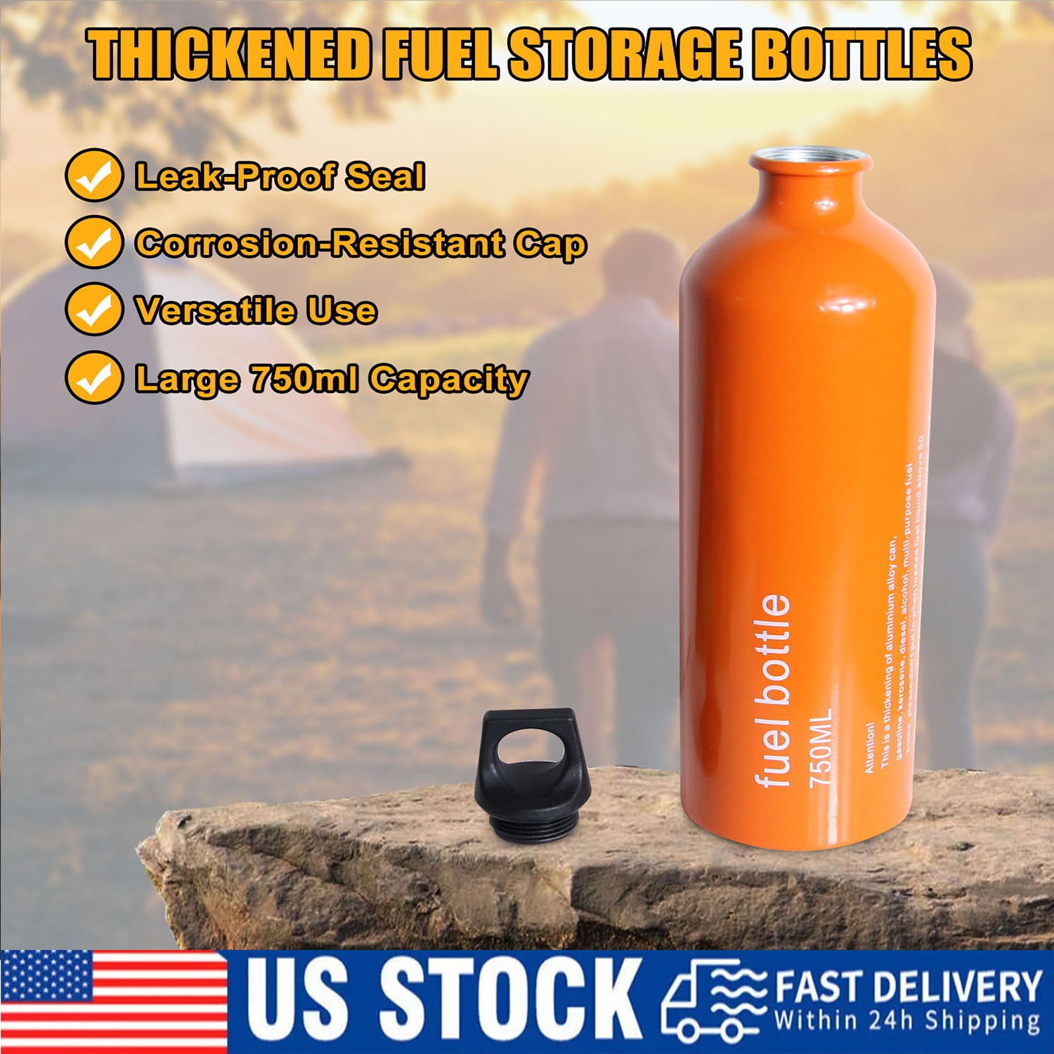 Thickened Aluminum Fuel Bottle Outdoor Camping Petrol Gas Tank Storage 750ml